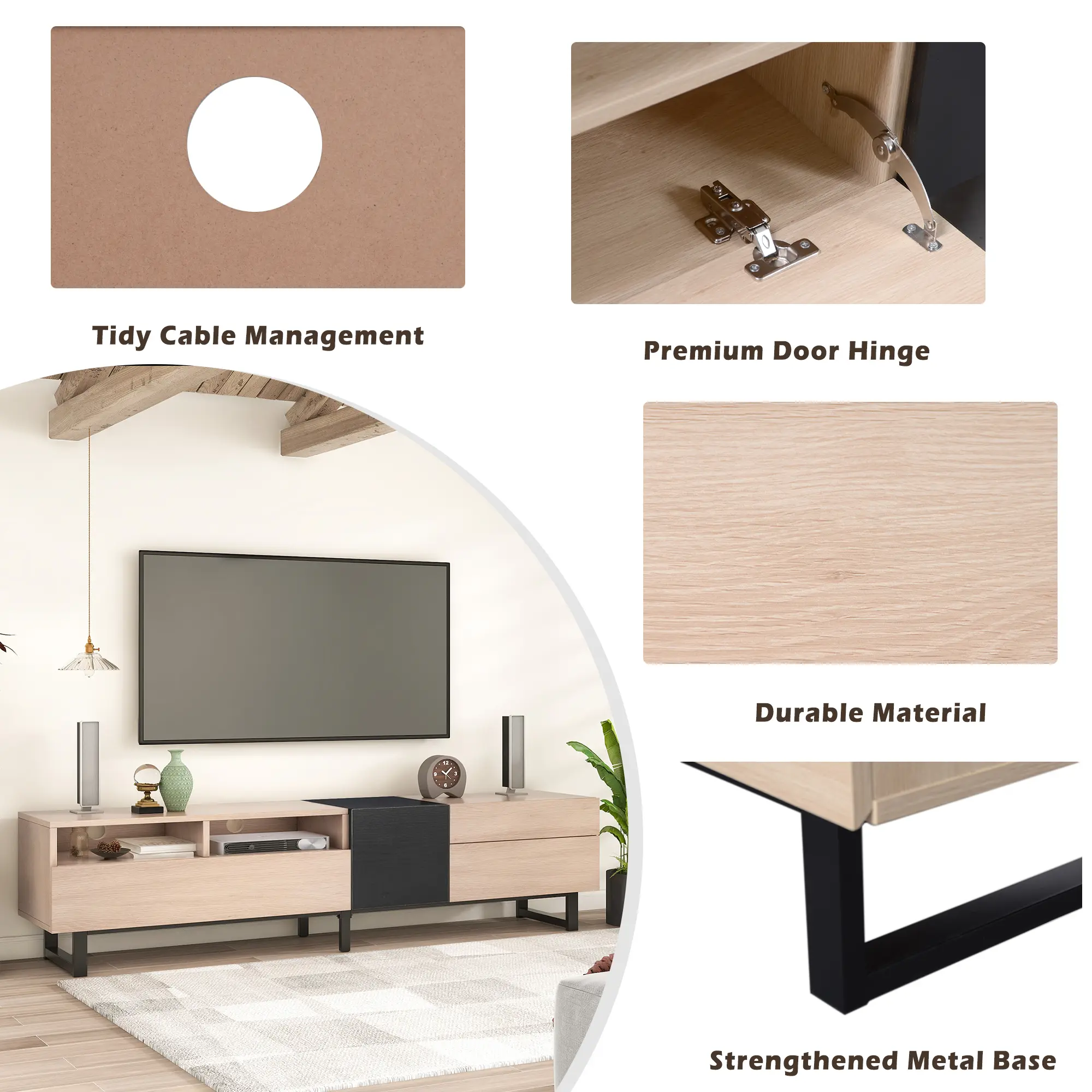 Modern TV Stand for 80'' TV with Double Storage Space, Media Console Table, Entertainment Center with Drop Down Door for Living