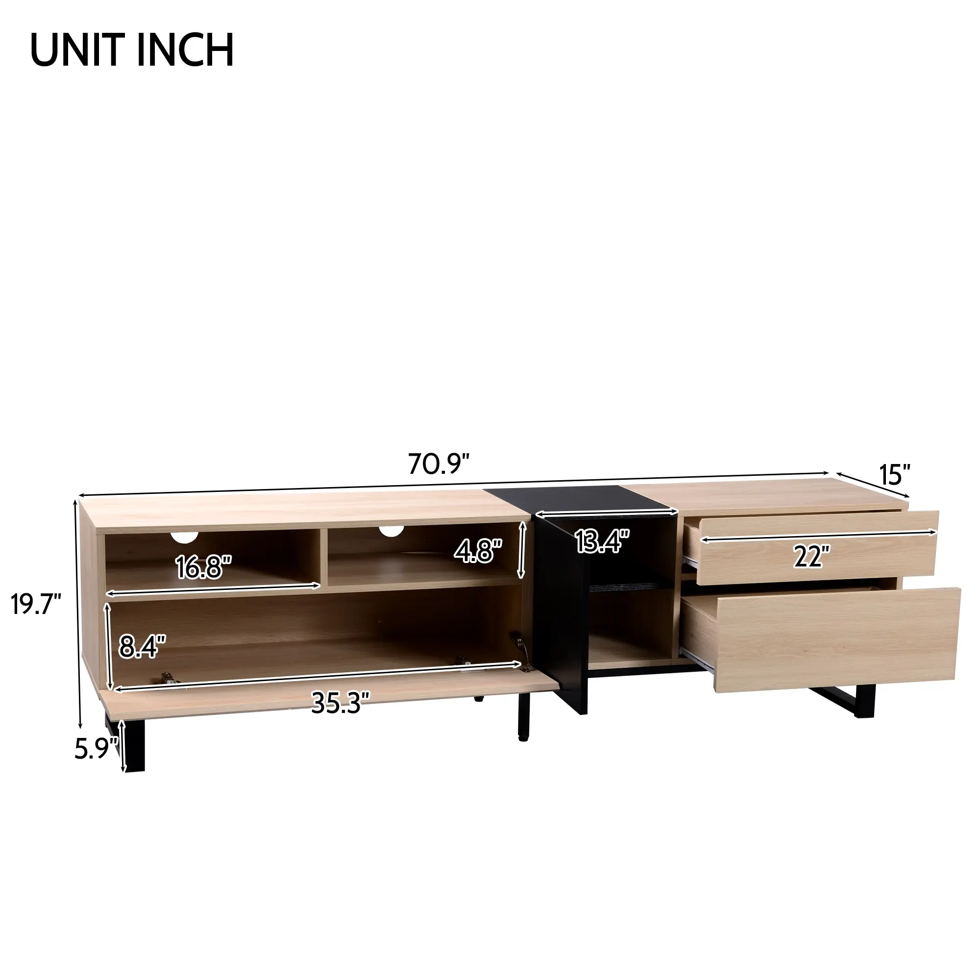 Modern TV Stand for 80'' TV with Double Storage Space, Media Console Table, Entertainment Center with Drop Down Door for Living