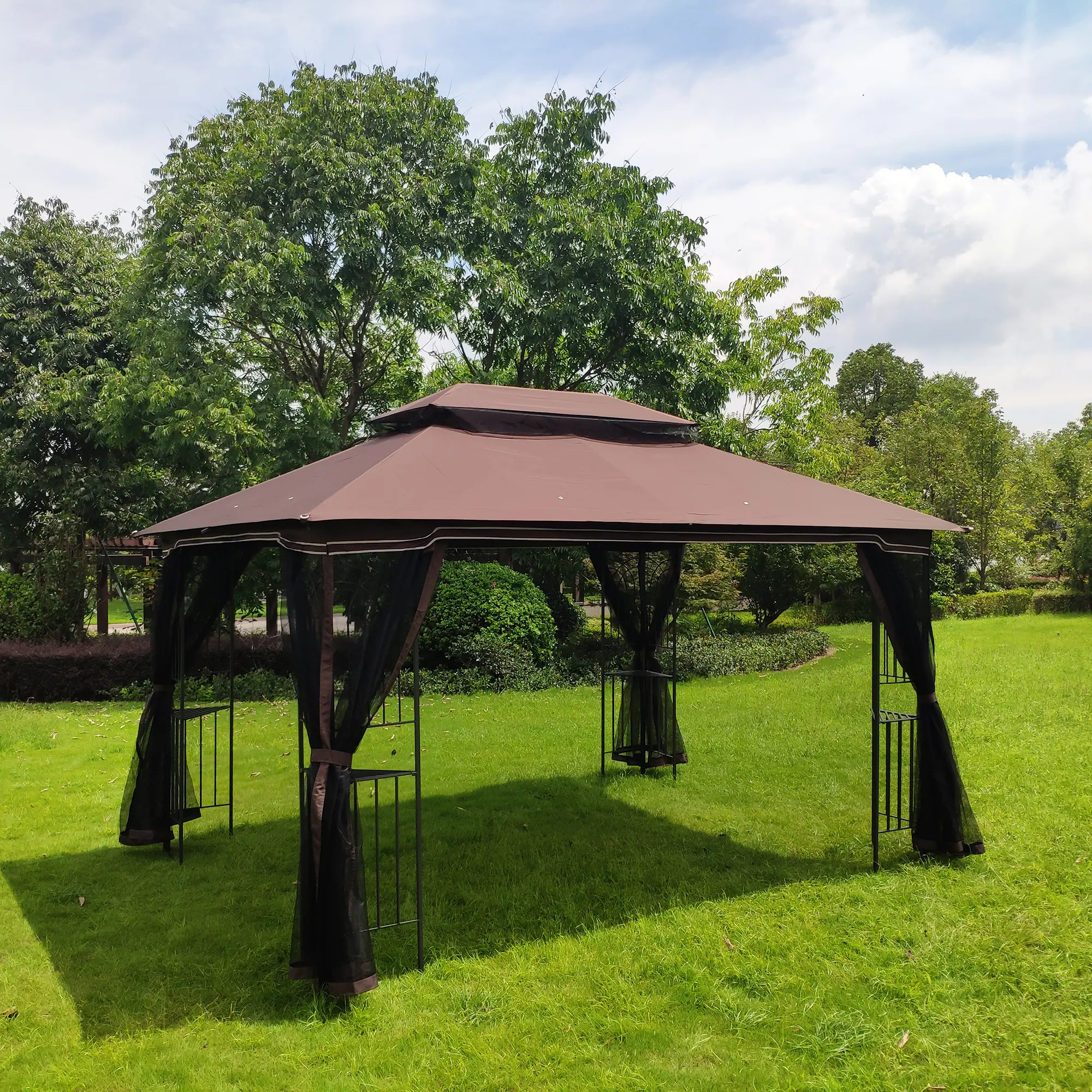 13x10 Outdoor Patio Gazebo Canopy Tent With Ventilated Double Roof And Mosquito net(Detachable Mesh Screen On All Sides),Suitabl