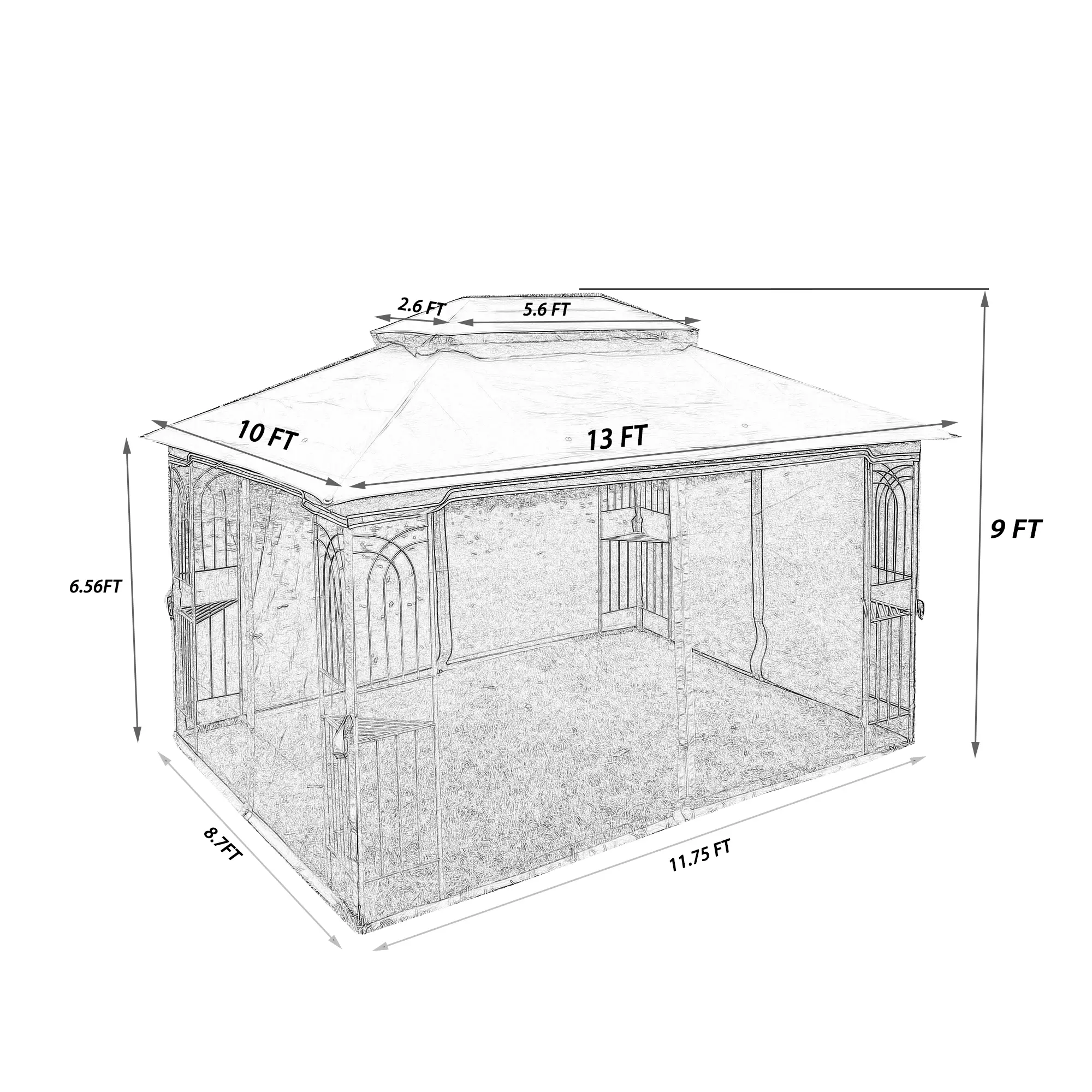 13x10 Outdoor Patio Gazebo Canopy Tent With Ventilated Double Roof And Mosquito net(Detachable Mesh Screen On All Sides),Suitabl