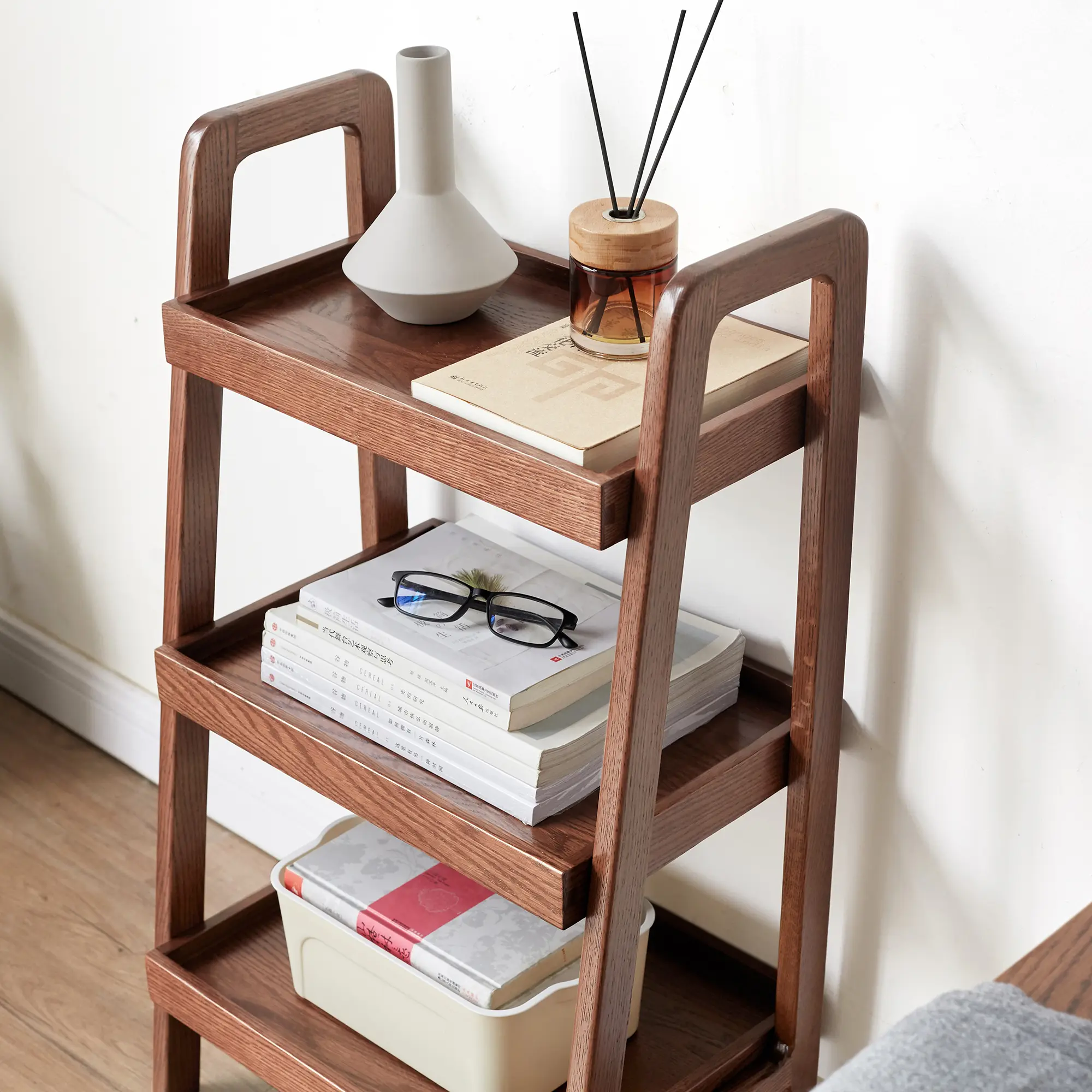 Walnut Color Oak Storage Bench, 3-Tier Beech Wood Shoe Rack for Entryway, Premium Storage Organizer for Bathroom, Living Room, B
