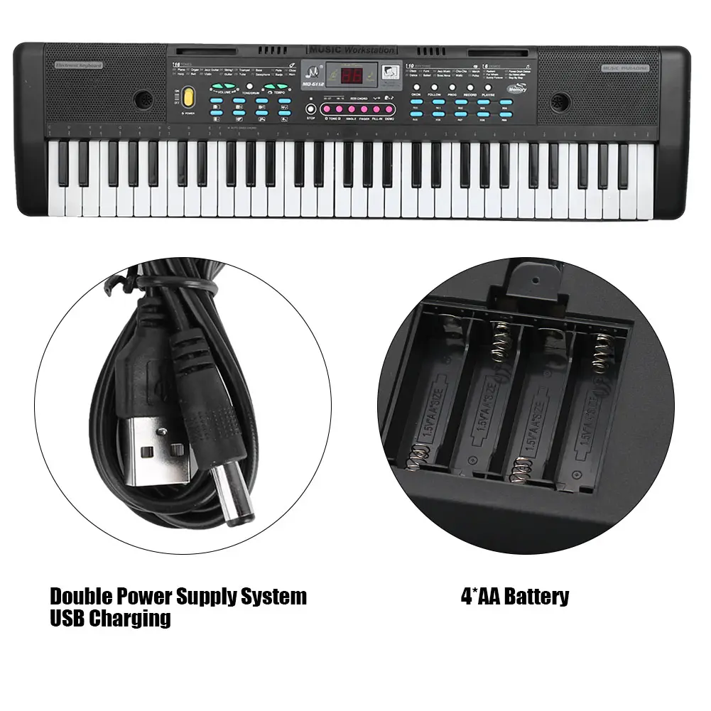 Digital Keyboard Portable Digital Keyboard 61 Keys Electronic Organ Portable Digital Music Keyboard with Microphone Kids