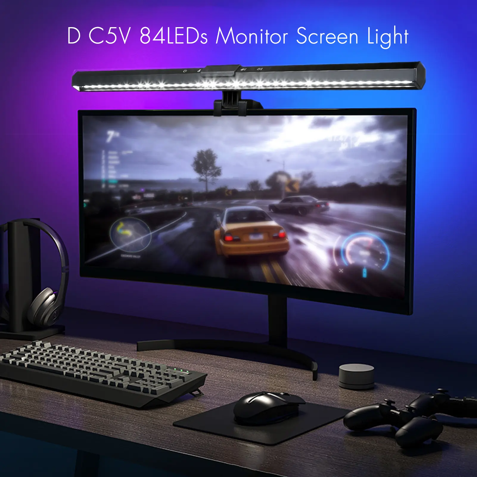 Neoglint Monitor Screen Light D C5V 84LEDs Sensitive Touching Dimmable 3 Colors USB-Type C IP44 Waterproof for Home Cafe