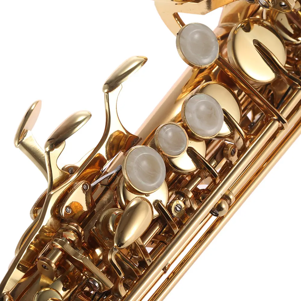 ammoon Brass Straight Soprano Bb B Flat Sax Saxophone Woodwind Instrument Natural Shell Key Carve Pattern with Carrying Case
