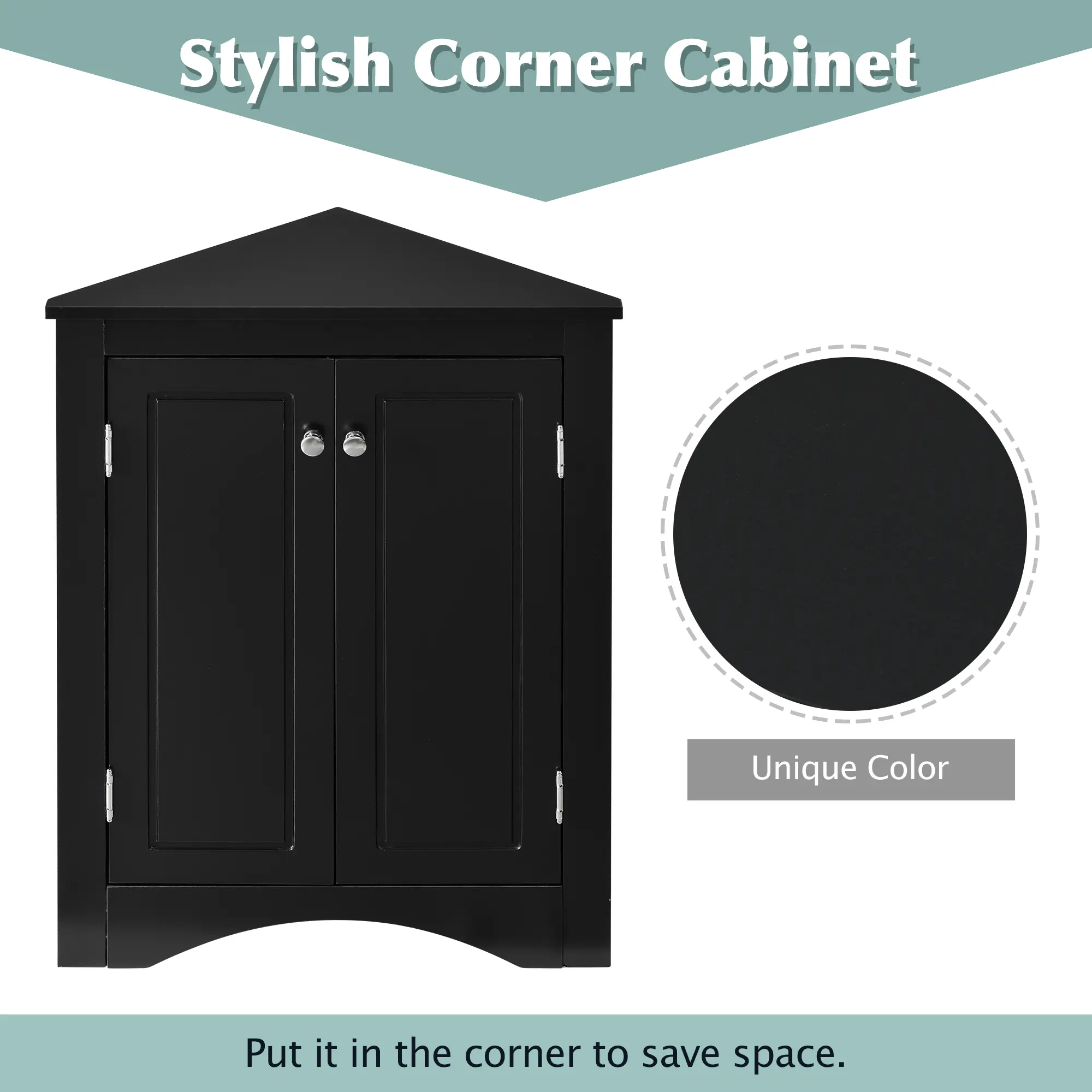 Oak Triangle Bathroom Storage Cabinet with Adjustable Shelves, Freestanding Floor Cabinet for Home Kitchen