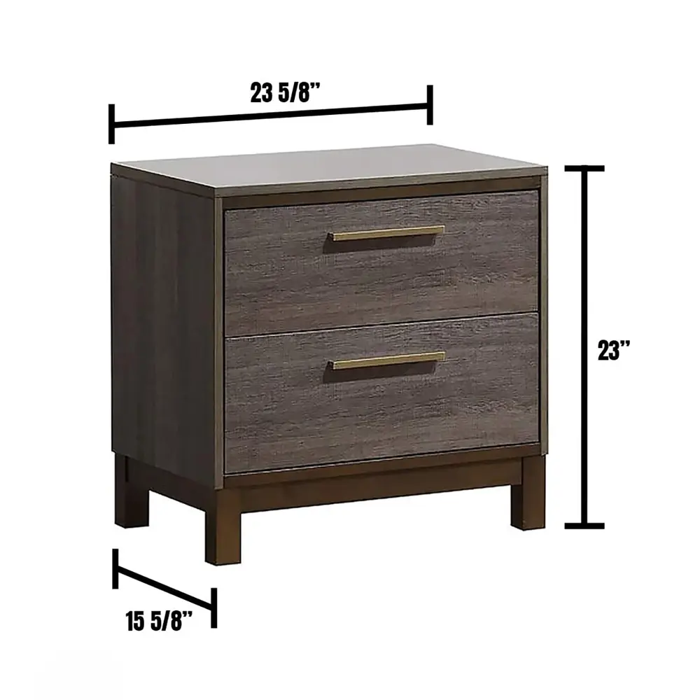 Contemporary 1pc Nightstand Two Tone Antique Gray Bedroom Furniture Nightstand Center Metal Glides Brass Bar Pulls