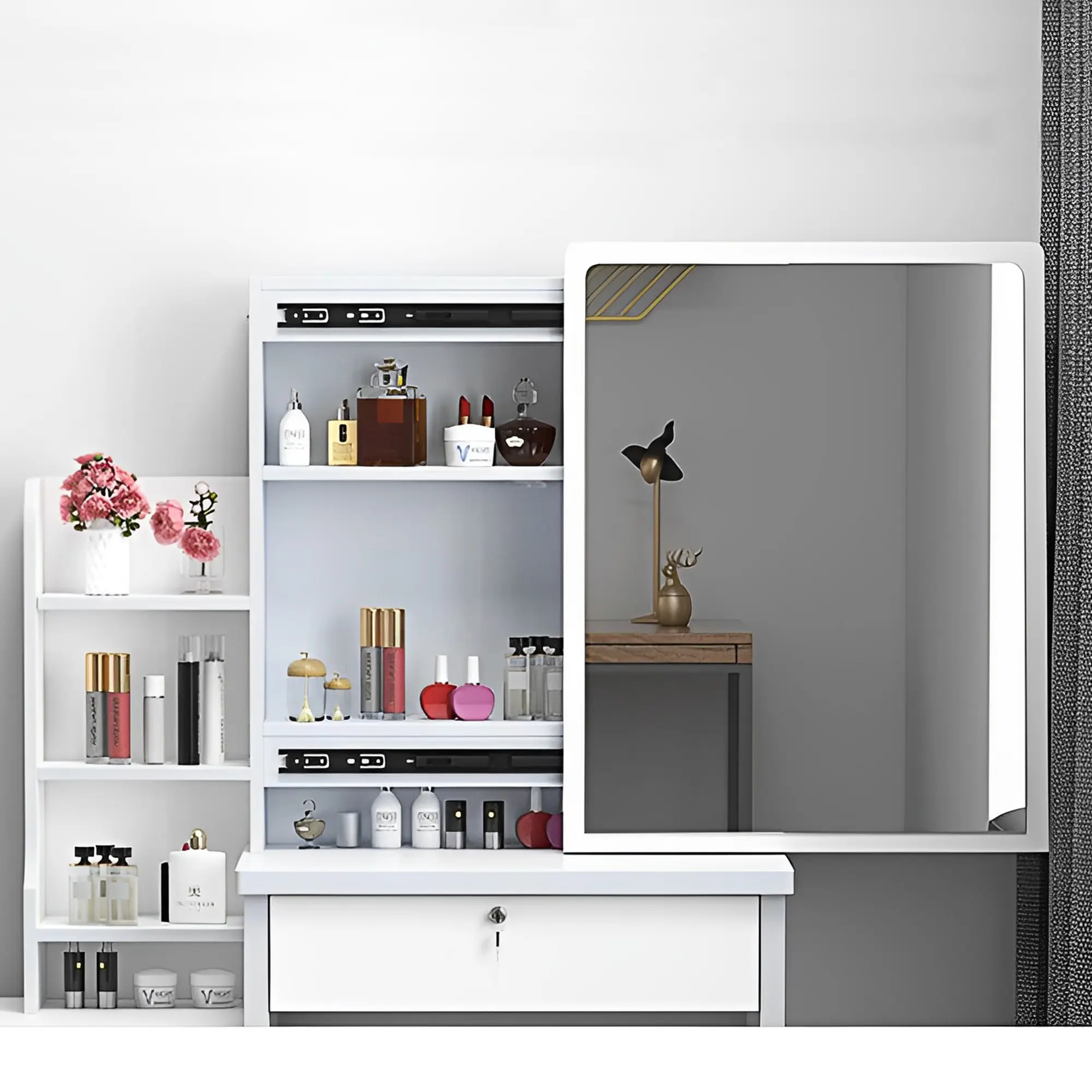 Fashion Vanity Desk with Mirror and Lights for Makeup and Chair, Vanity Mirror with Lights and Table Set with 3 Color Lighting B
