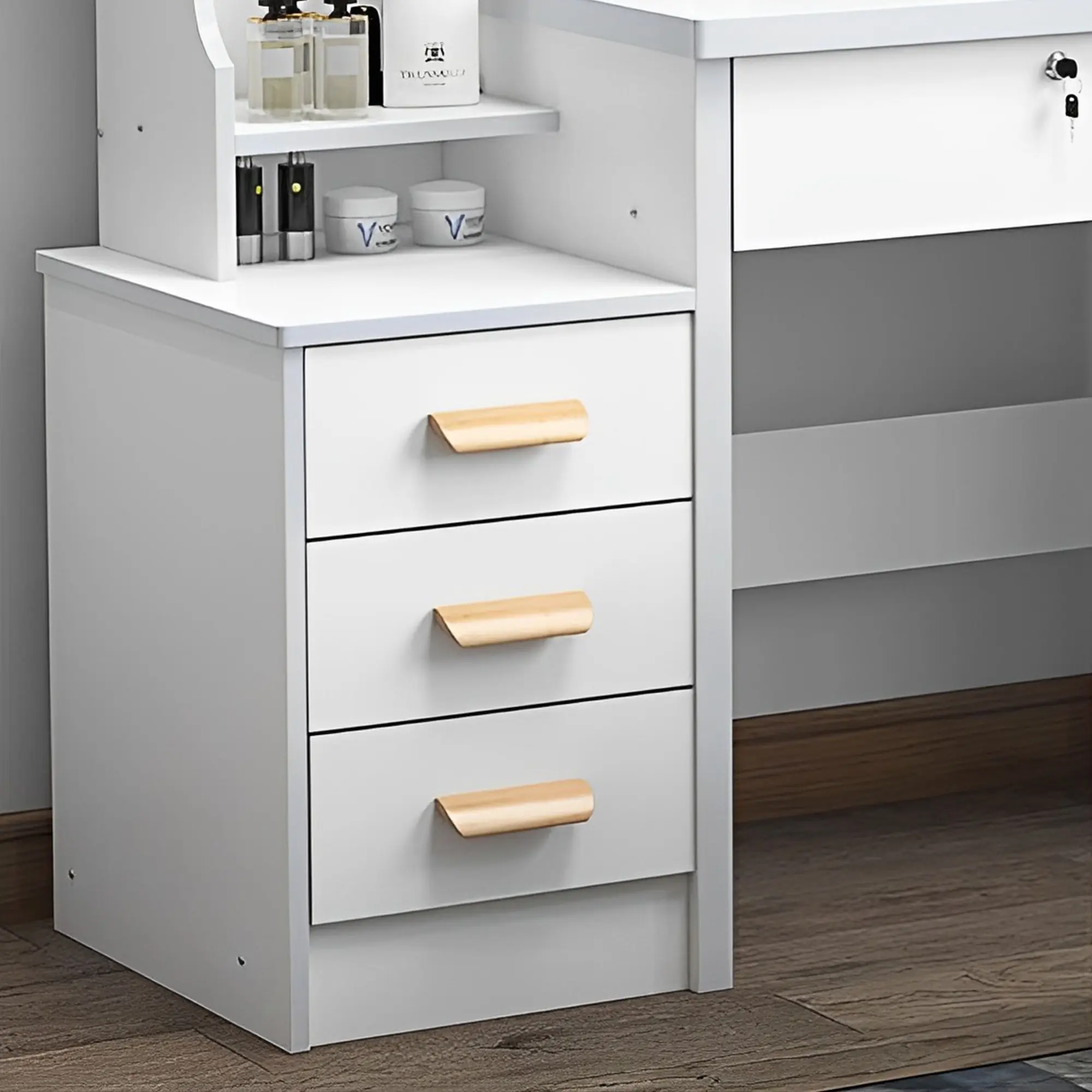 Fashion Vanity Desk with Mirror and Lights for Makeup and Chair, Vanity Mirror with Lights and Table Set with 3 Color Lighting B