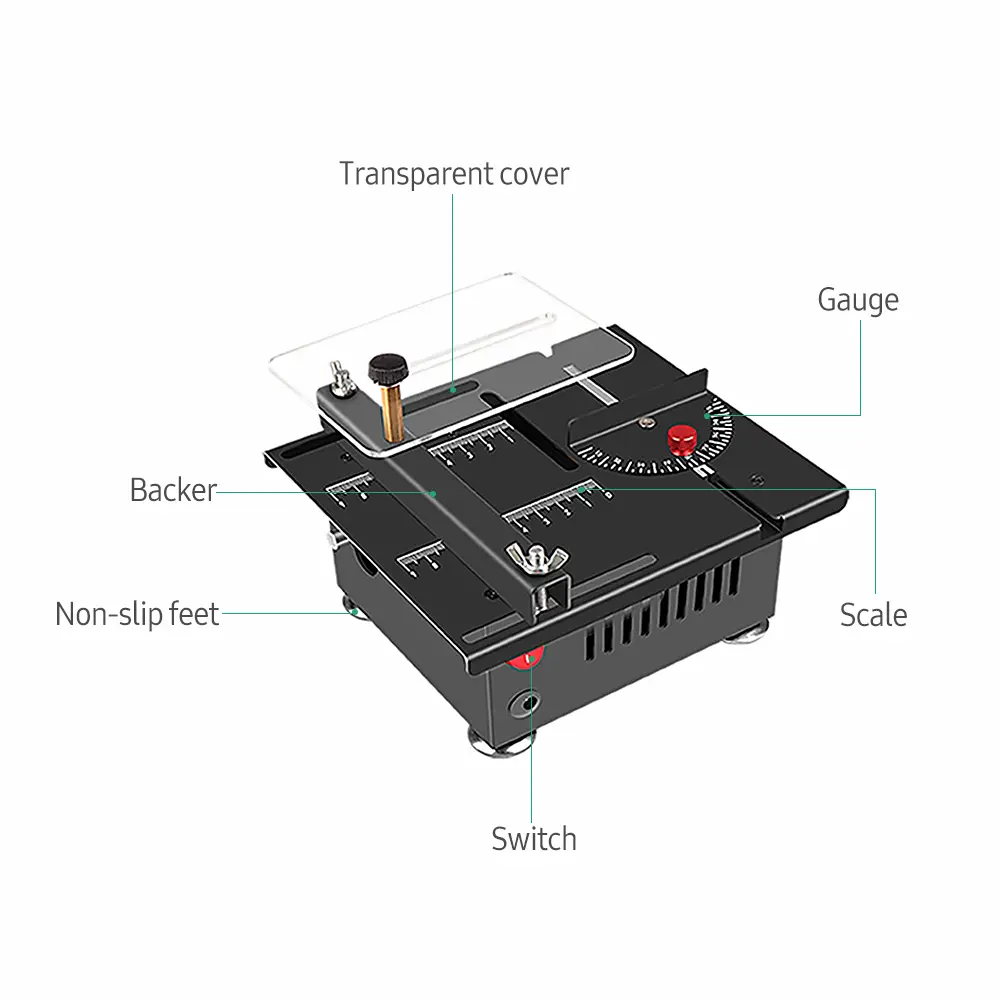 100W Multi Functional Table Saw Mini Desktop Electric Saw Cutter Speed and Angle Adjustable Liftable Blade 16MM Cutting Depth wi