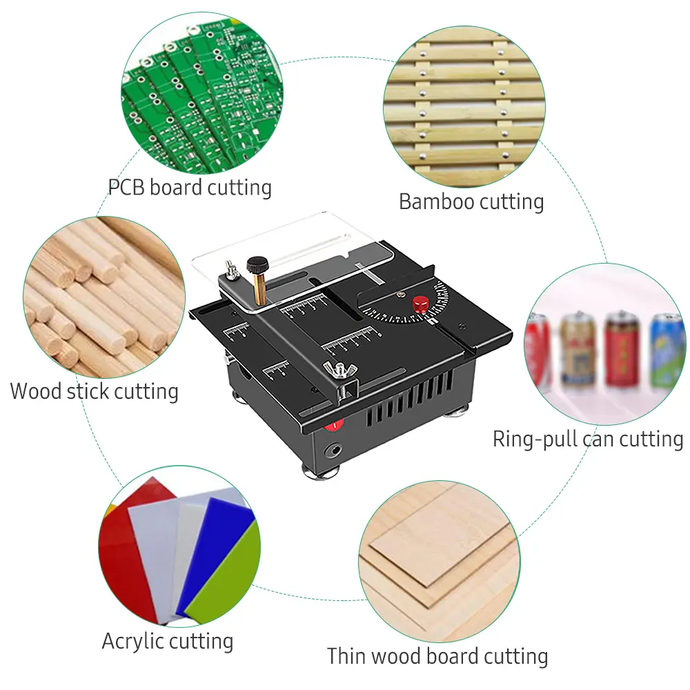 100W Multi Functional Table Saw Mini Desktop Electric Saw Cutter Speed and Angle Adjustable Liftable Blade 16MM Cutting Depth wi