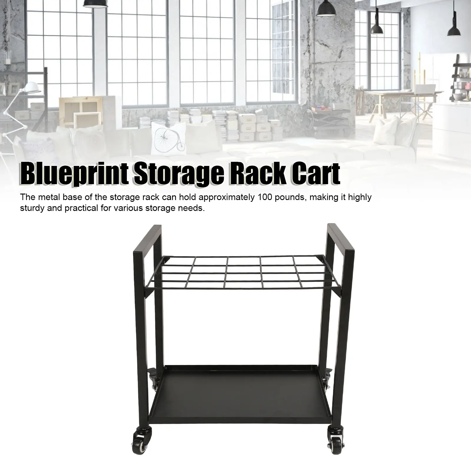 20 Slots Blueprint Storage Rack Cart Blueprint Roll File Holder Metal Blueprint Holder with Wheels for Office School