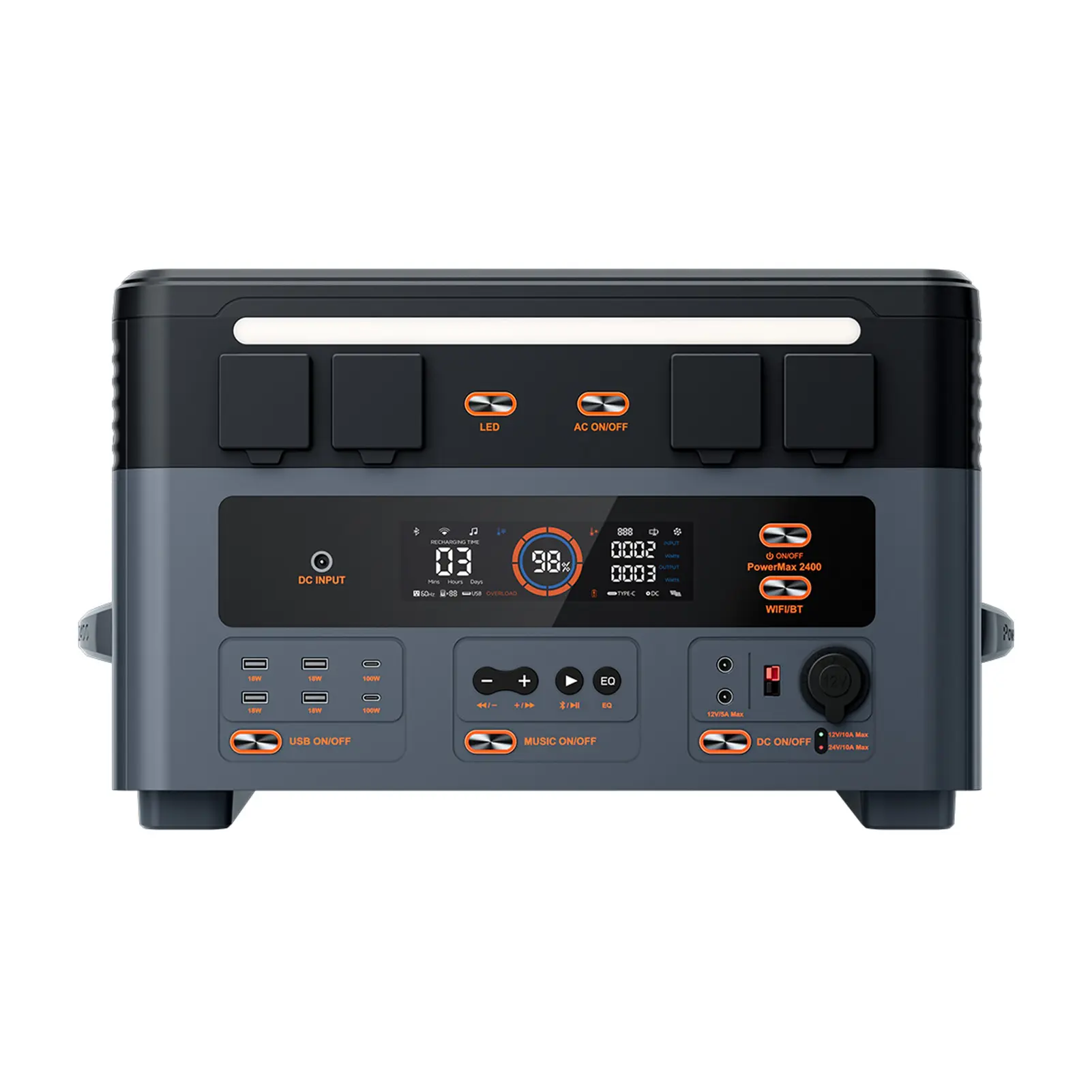 OSCAL PowerMax 2400 2400W 1872Wh Portable Power Station, Dual Speaker, 1.2h Fast Charging, App Control, LED Light, 16 Outputs, U