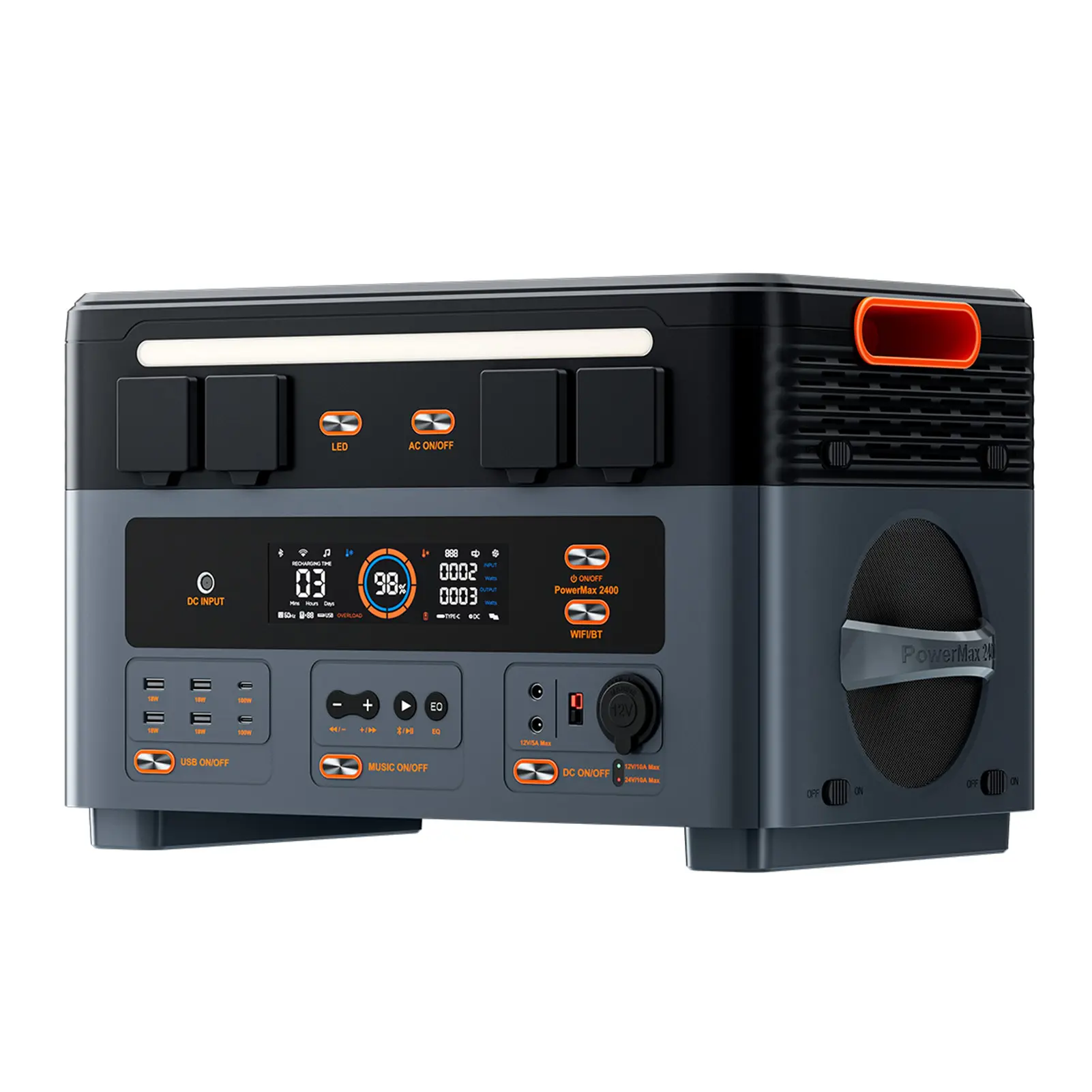 OSCAL PowerMax 2400 2400W 1872Wh Portable Power Station, Dual Speaker, 1.2h Fast Charging, App Control, LED Light, 16 Outputs, U