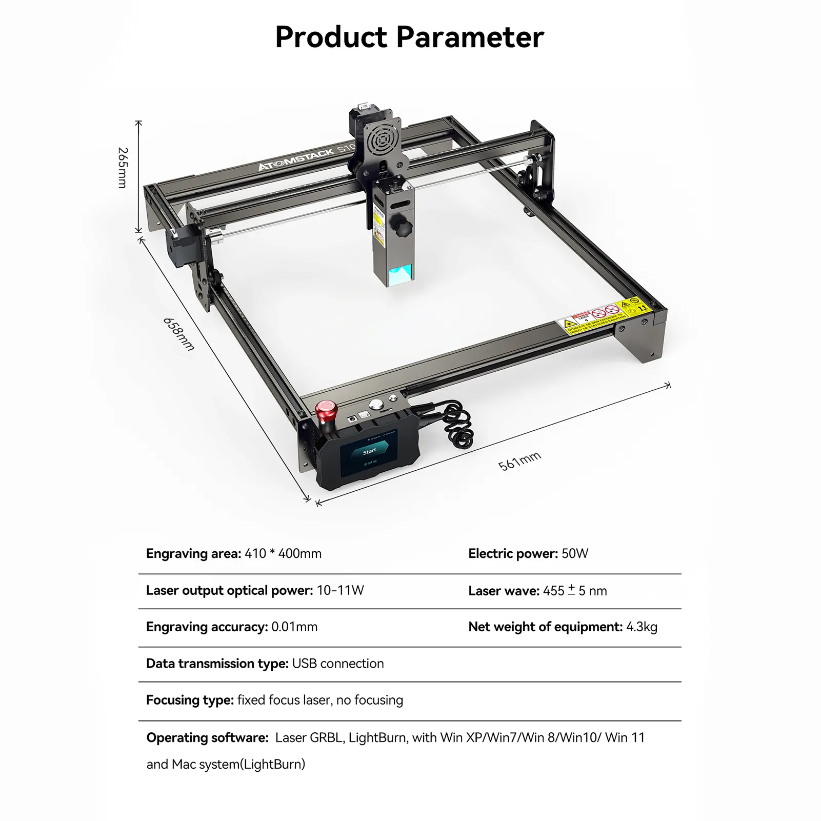 ATOMSTACK S10 Pro CNC Desktop DIY Laser Engraving Cutting Machine with 410x400mm Engraving Area Fixed-Focus Ultra-thin Lase