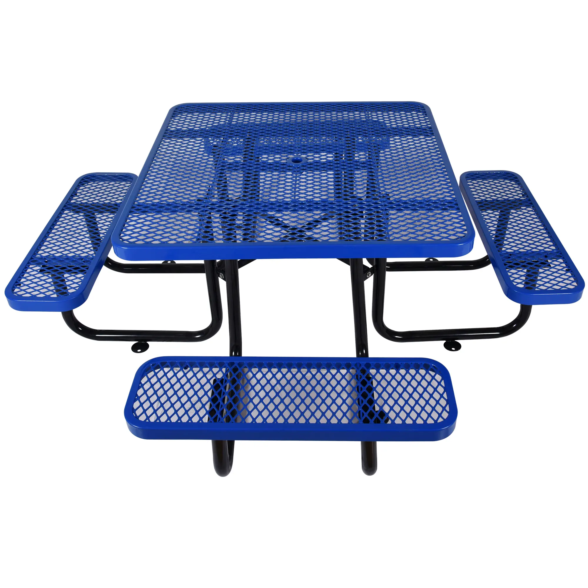 Square Outdoor Steel Picnic Table 46" blue ,with umbrella pole Garden Tables and Thairs