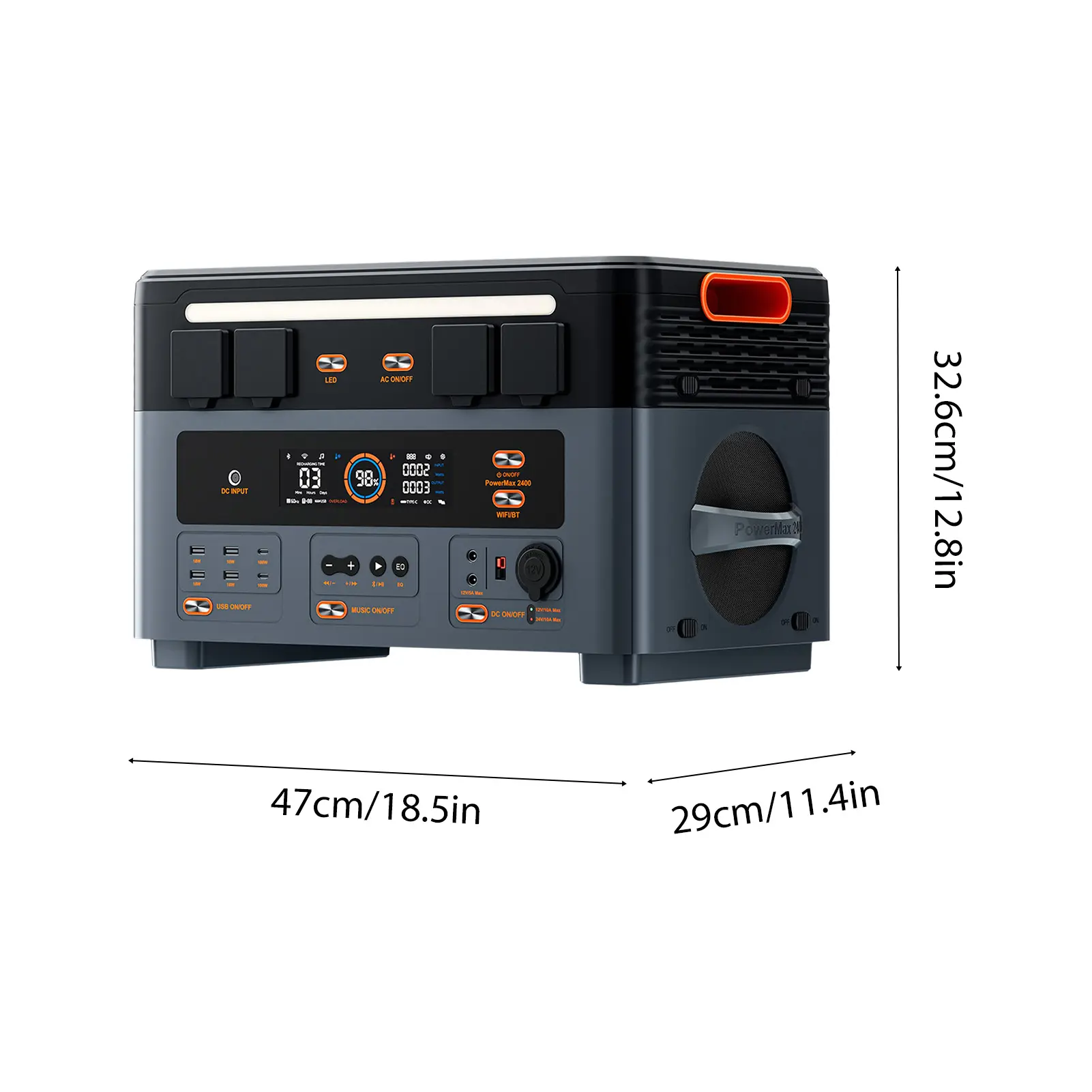 OSCAL PowerMax 2400 2400W 1872Wh Portable Power Station, Dual Speaker, 1.2h Fast Charging, App Control, LED Light, 16 Outputs, U