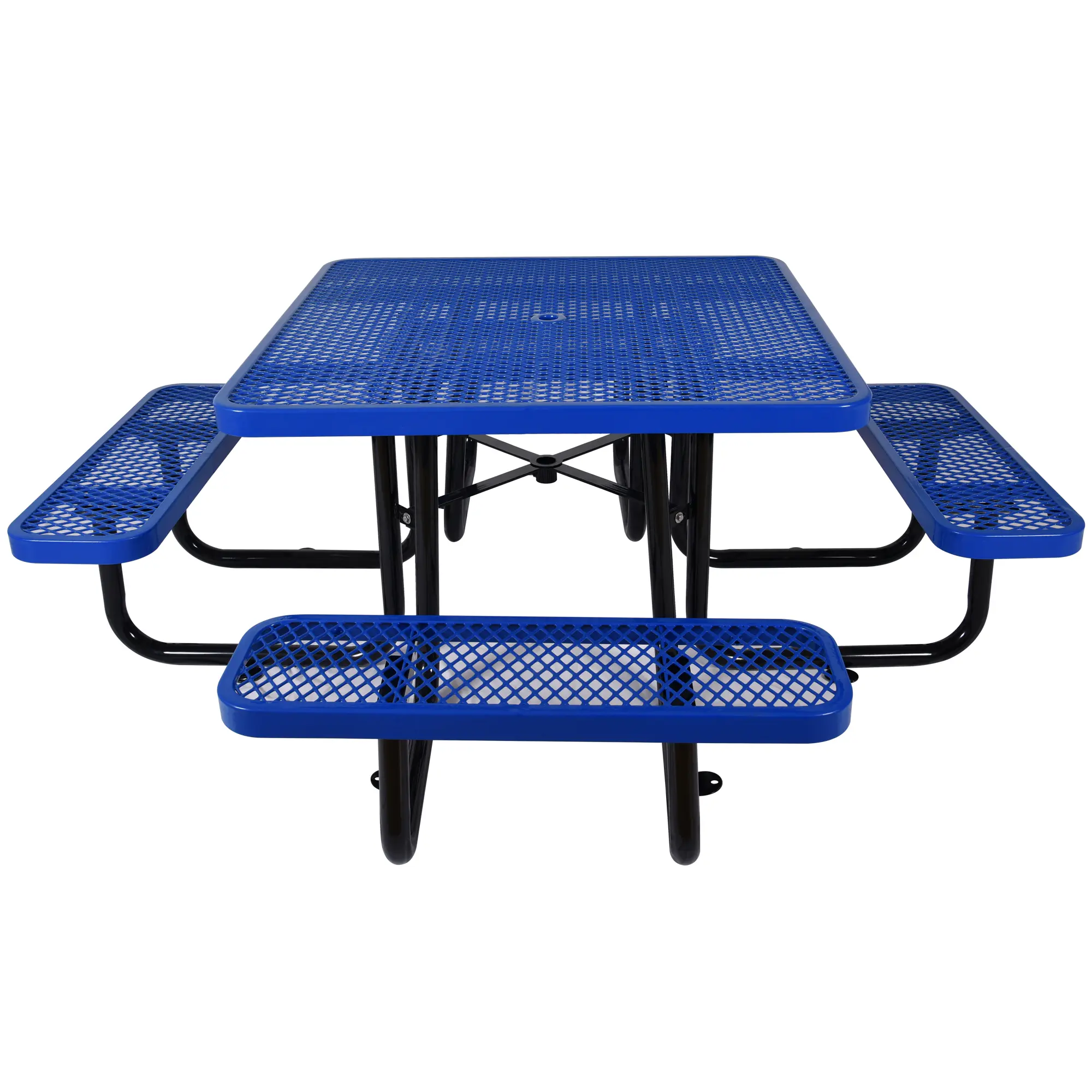 Square Outdoor Steel Picnic Table 46" blue ,with umbrella pole Garden Tables and Thairs