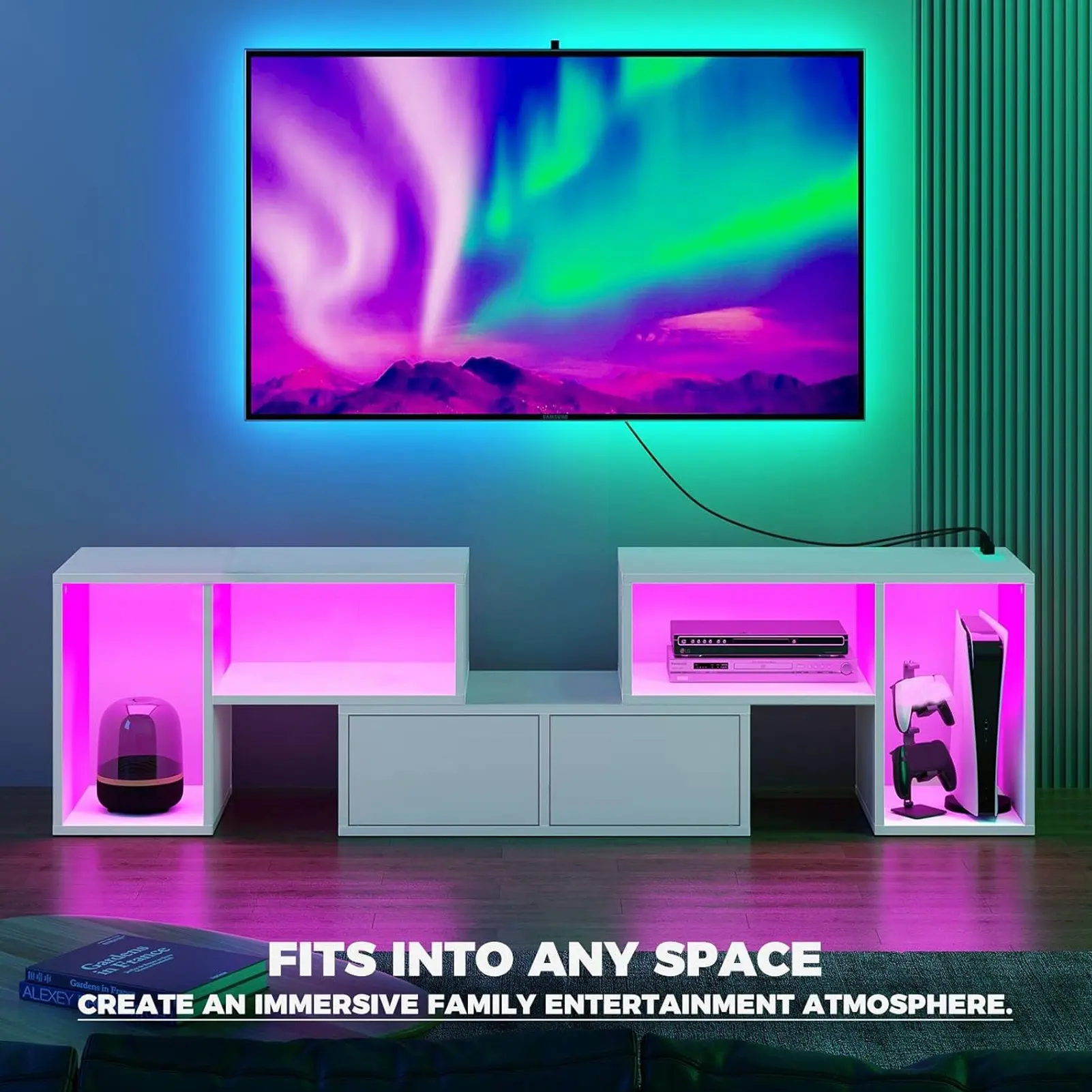 Board TV Cabinet Board TV Cabinet Stand Panel Set with LED Light Drawer Living Room Home Furniture Board TV Stand Home Furniture
