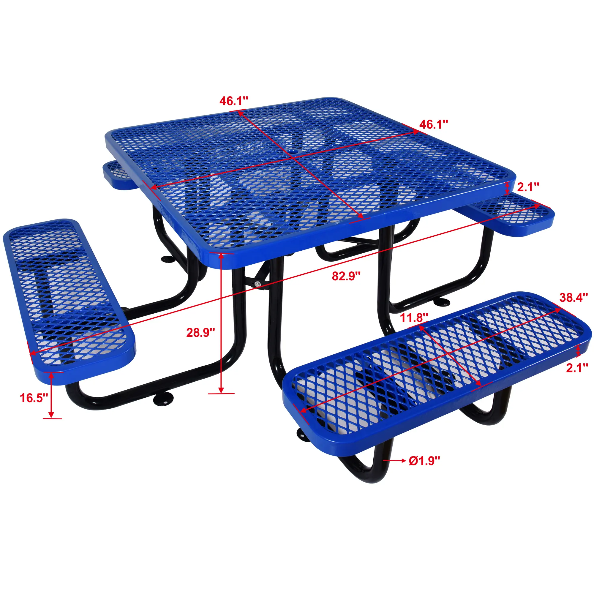 Square Outdoor Steel Picnic Table 46" blue ,with umbrella pole Garden Tables and Thairs