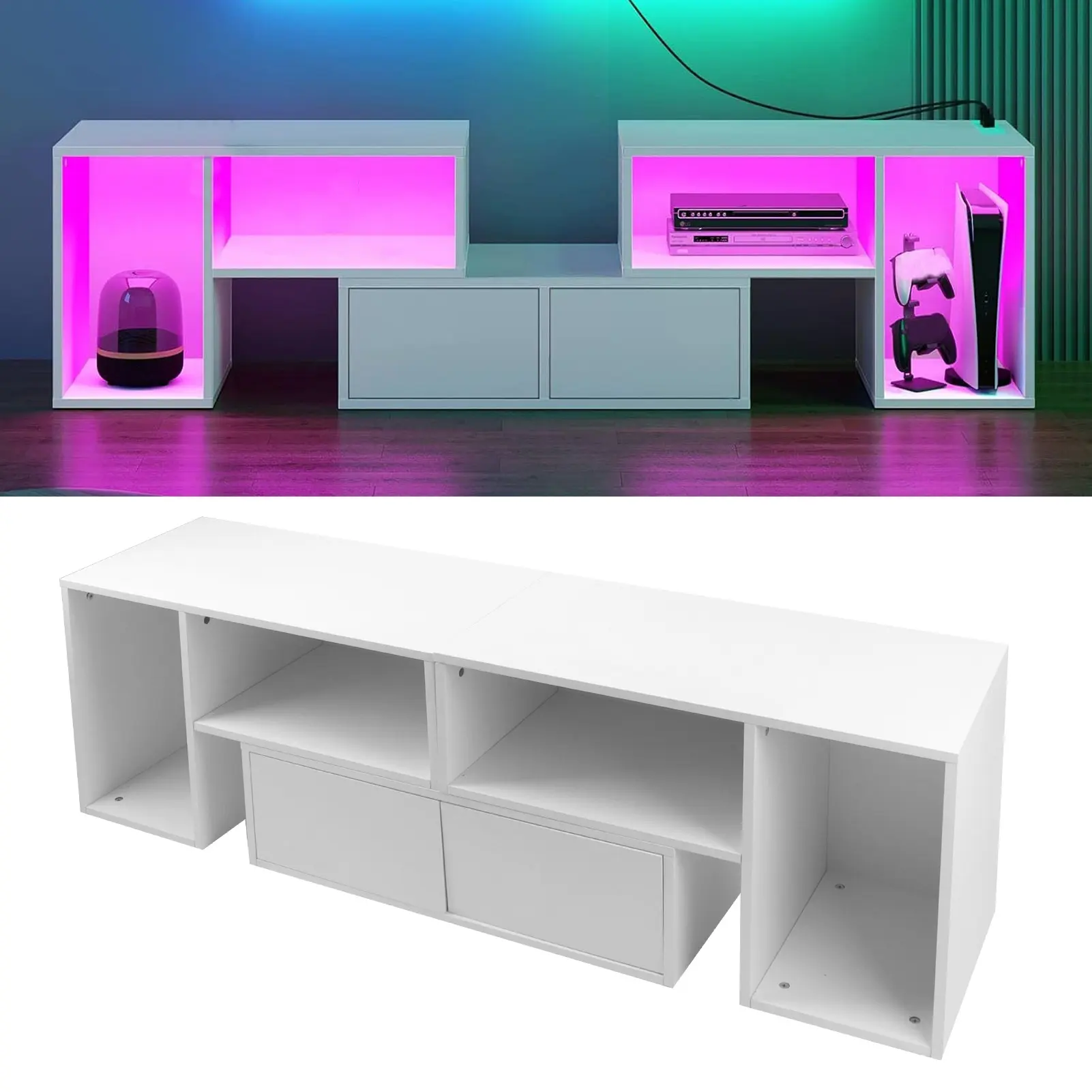 Board TV Cabinet Board TV Cabinet Stand Panel Set with LED Light Drawer Living Room Home Furniture Board TV Stand Home Furniture