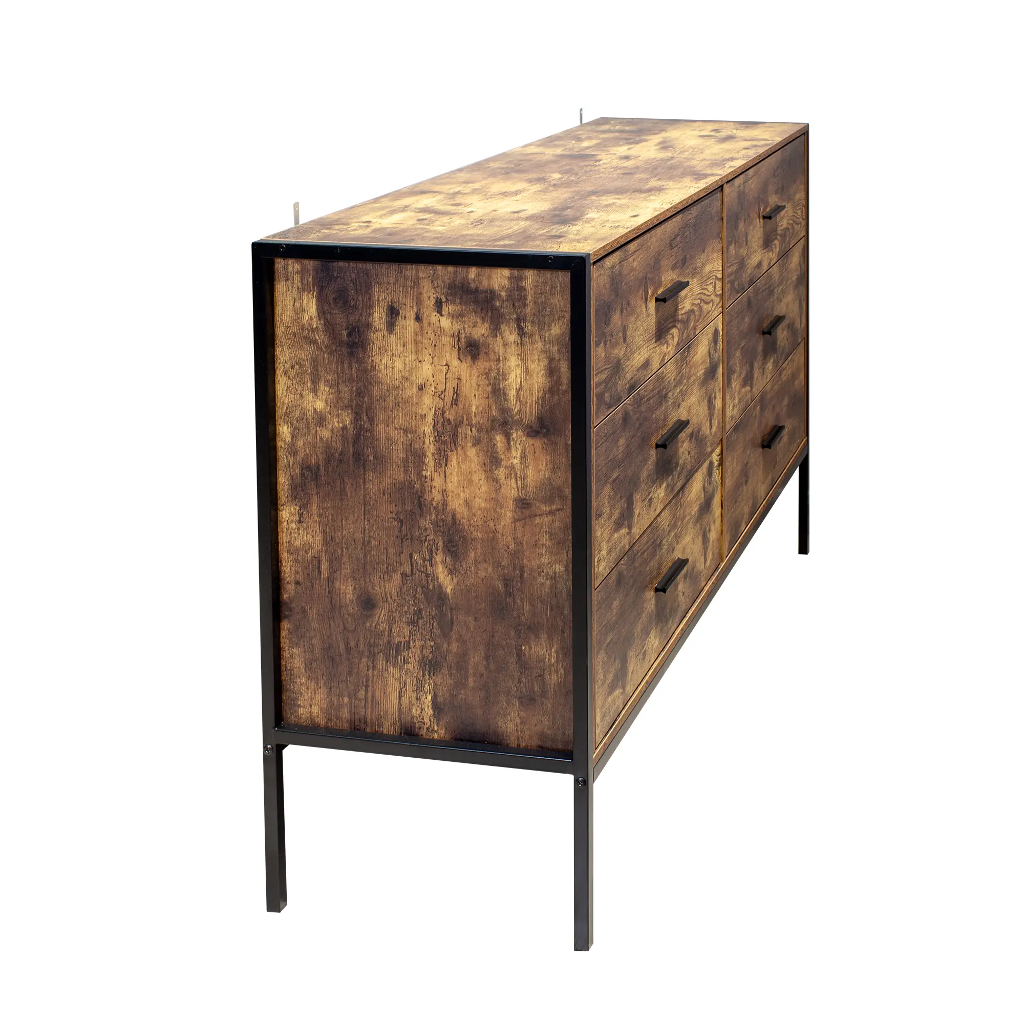 Industrial Style 6 Drawer Double Dresser,Rustic Brown Wood Storage Dresser Clothes Organizer with Sturdy Steel Frame, Chest with