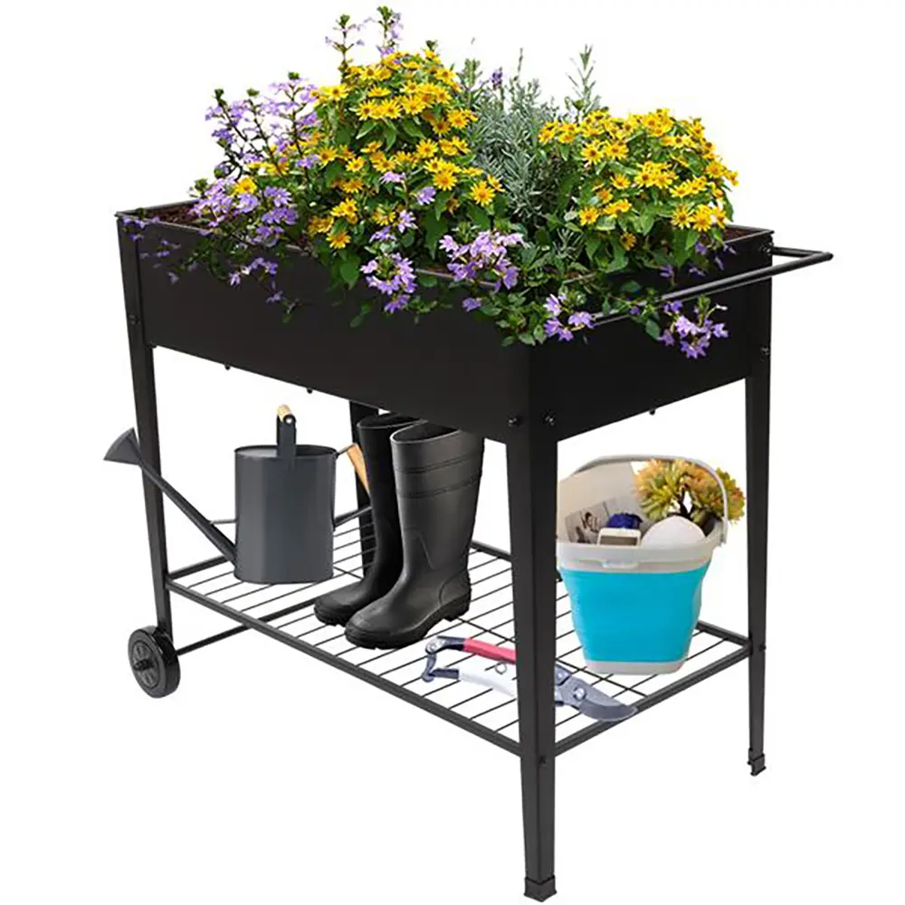 Aveyas Mobile Metal Raised Garden Bed Cart with Legs, Elevated Tall Planter Box with Wheels for Outdoor Indoors House Patio Back