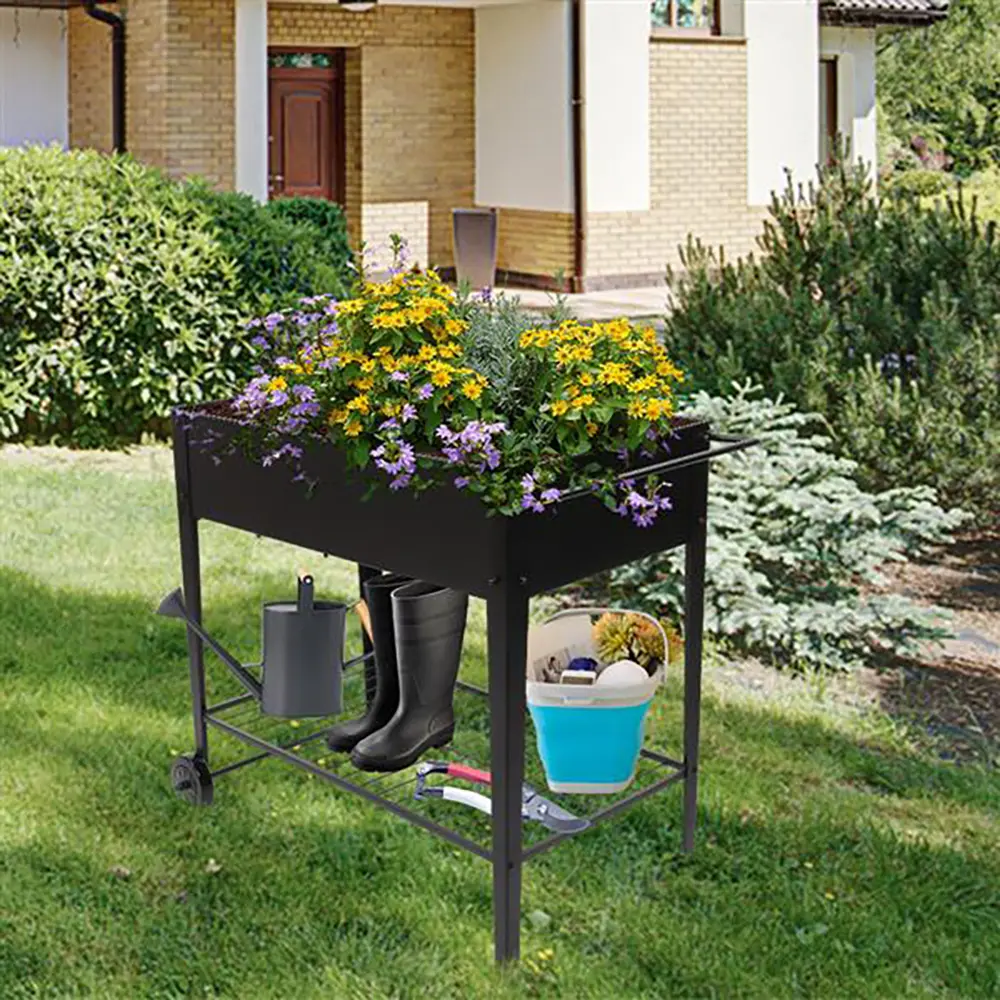 Aveyas Mobile Metal Raised Garden Bed Cart with Legs, Elevated Tall Planter Box with Wheels for Outdoor Indoors House Patio Back