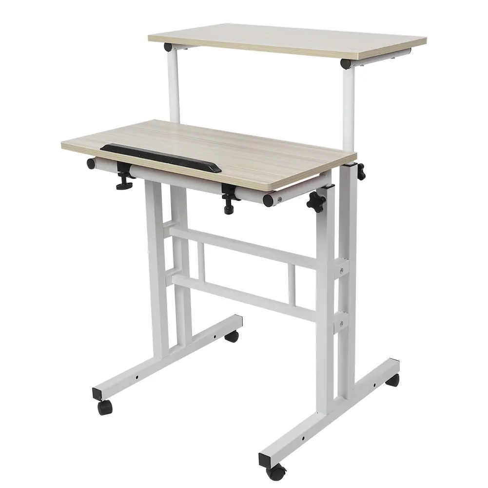 60cm Adjustable Height Stand Up Laptop Desk Computer Standing Desk with Rollers Laptop Computer Stand Desk Standing Laptop Desk