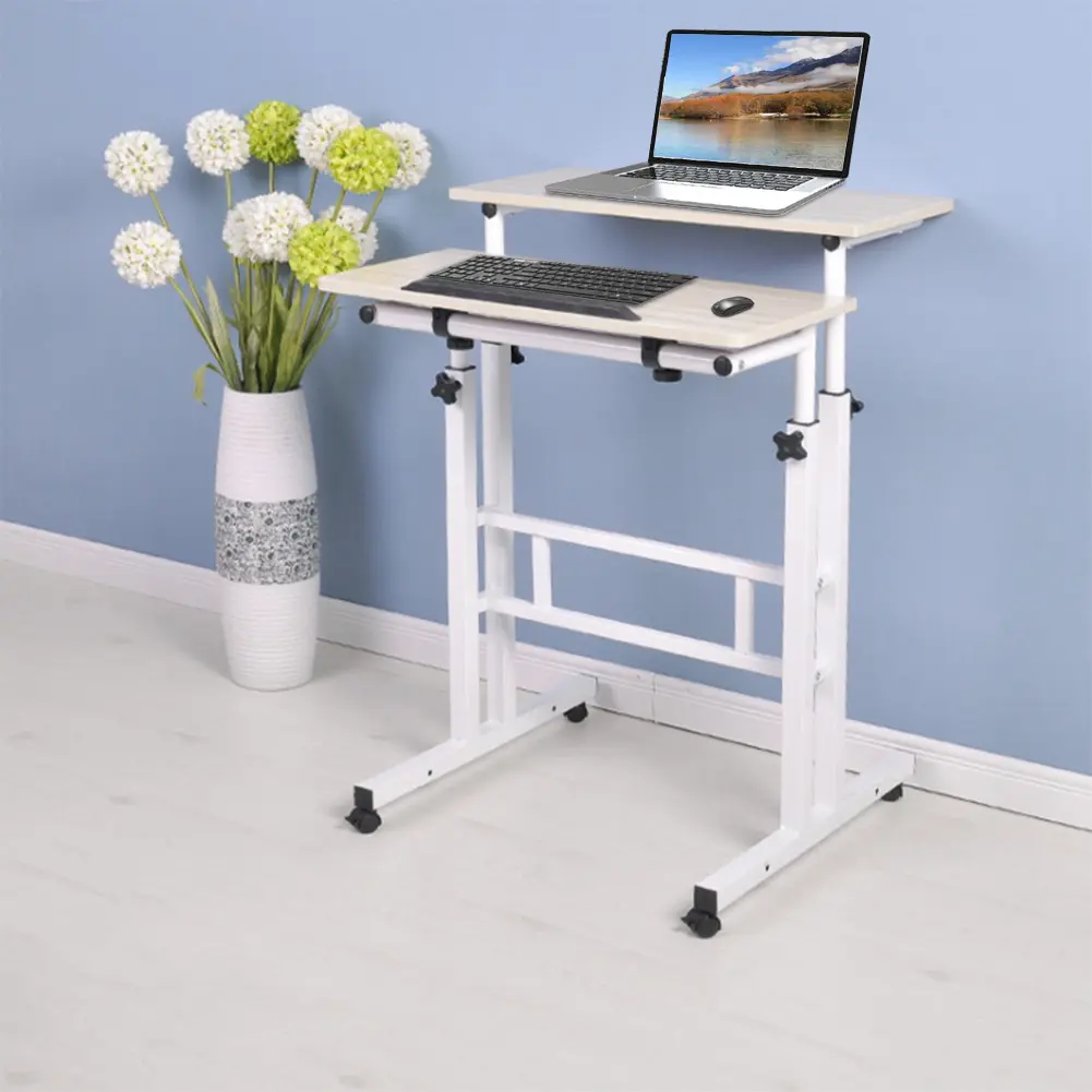 60cm Adjustable Height Stand Up Laptop Desk Computer Standing Desk with Rollers Laptop Computer Stand Desk Standing Laptop Desk