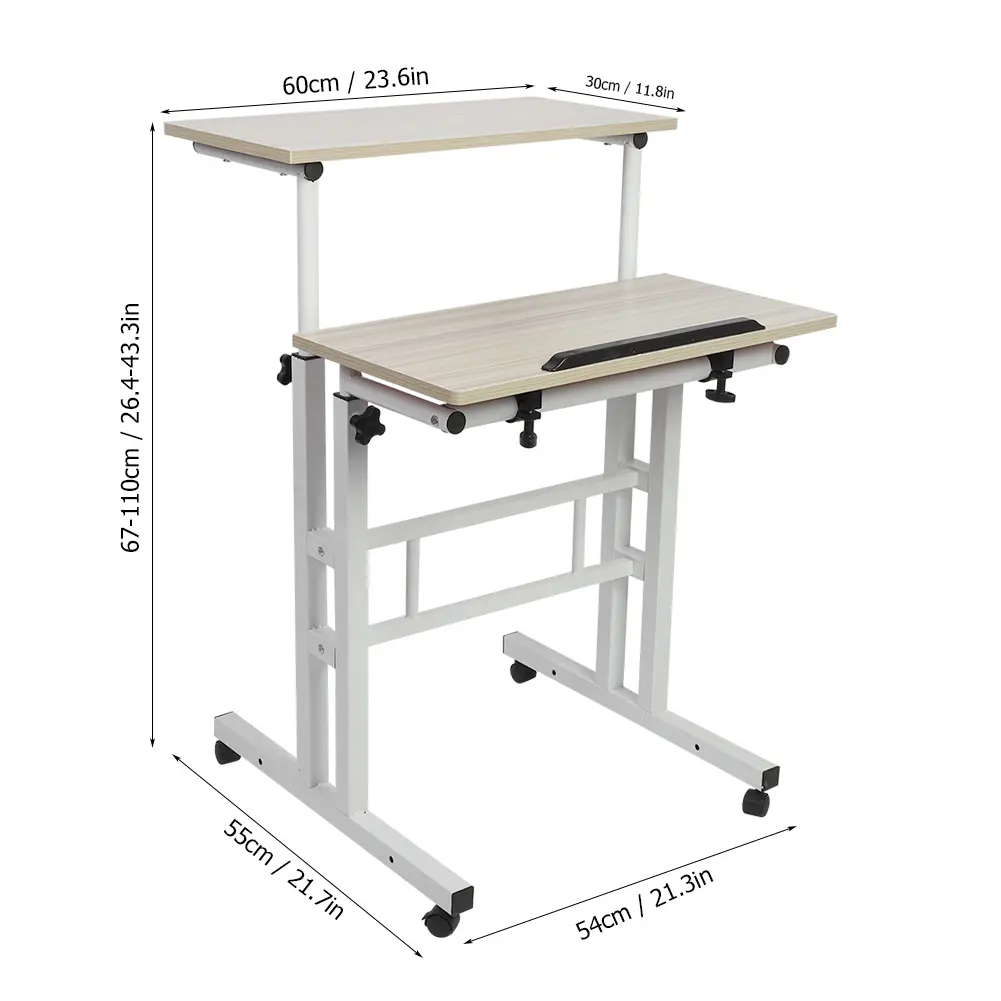 60cm Adjustable Height Stand Up Laptop Desk Computer Standing Desk with Rollers Laptop Computer Stand Desk Standing Laptop Desk