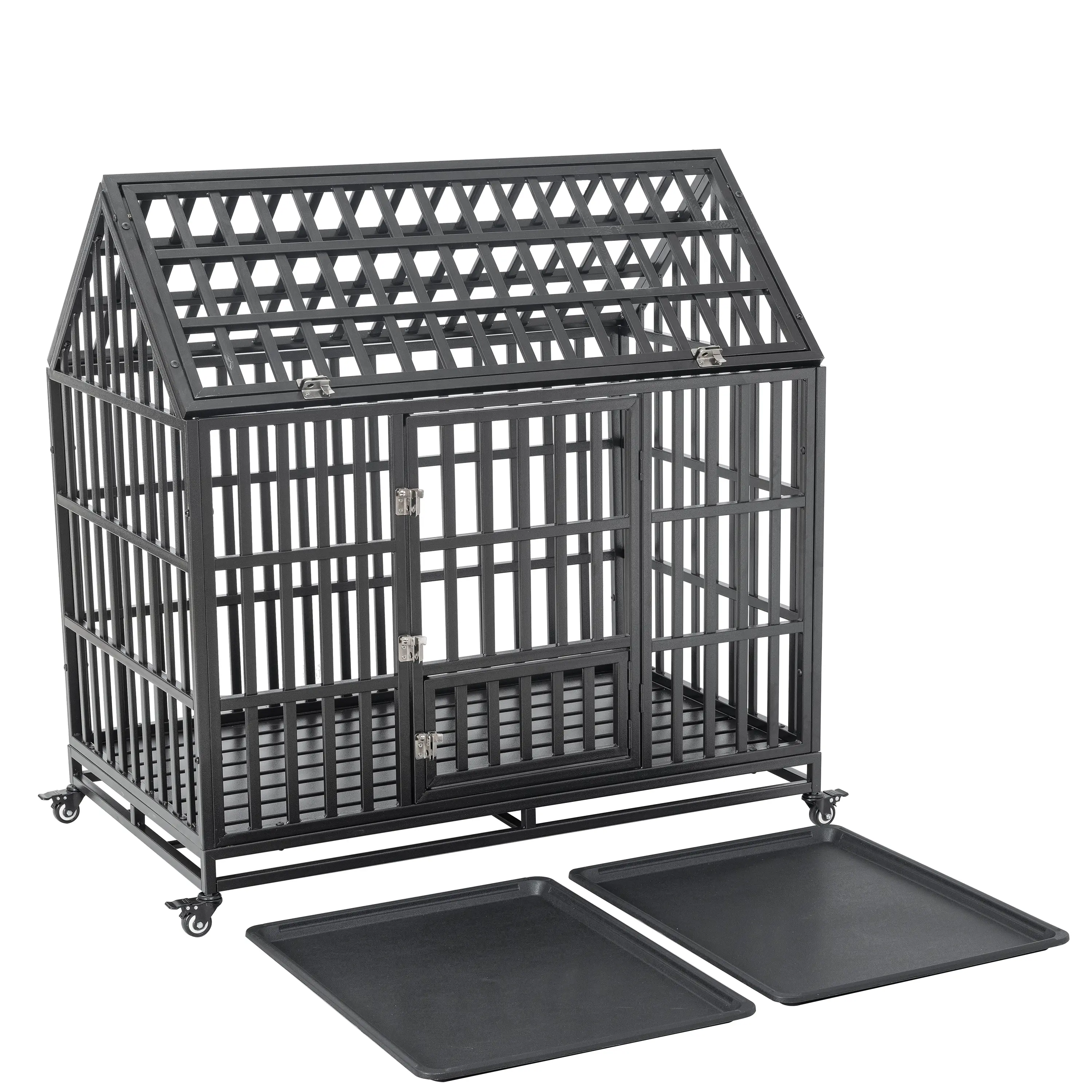 Heavy Duty Dog Cage  pet Crate with Roof & window on roof ​Heavy Duty 44'' Roof Dog Crate Cage Kennel