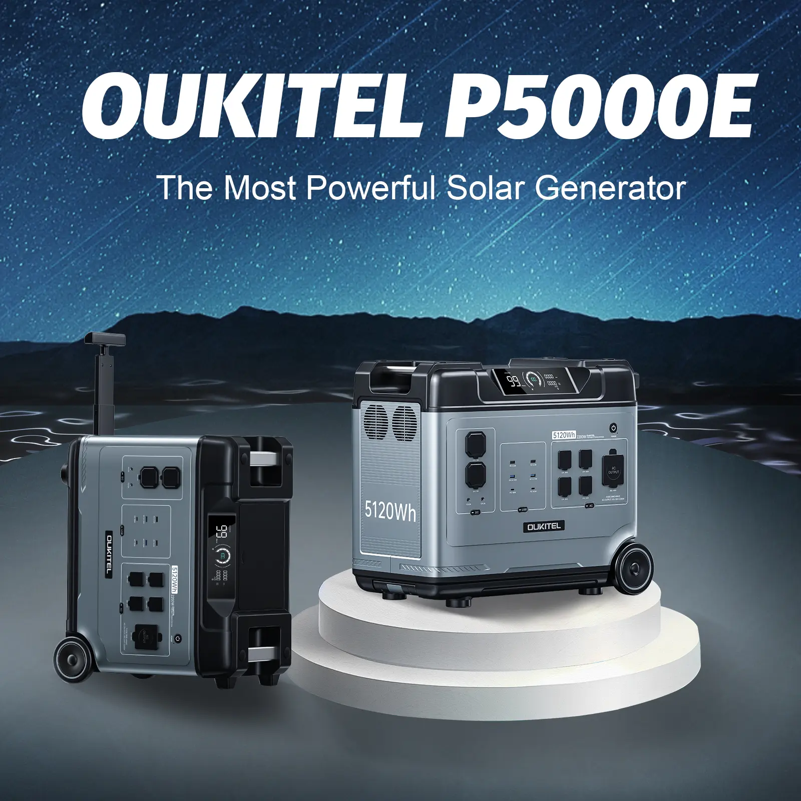OUKITEL P5000E Portable Power Station 5120Wh 2200W Backup LiFePO4 Battery Pure Sine Wave AC Outlet Solar Generator Power Supply