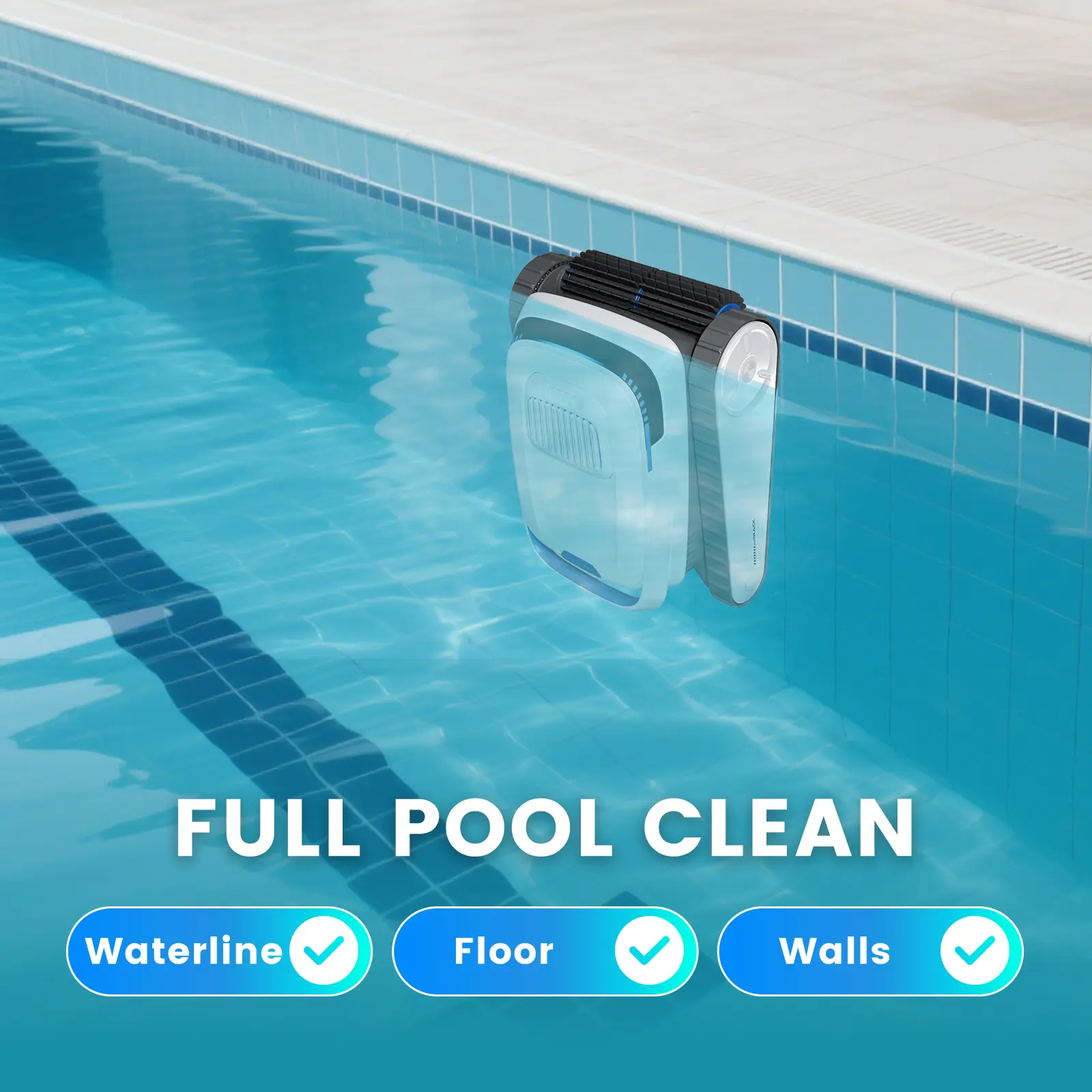 Intelligent Pool Vacuum Cleaner Battery Wireless, Pool Robot Floor and Wall, Waterline, Navigation, 120 Minutes Running Time, Wa