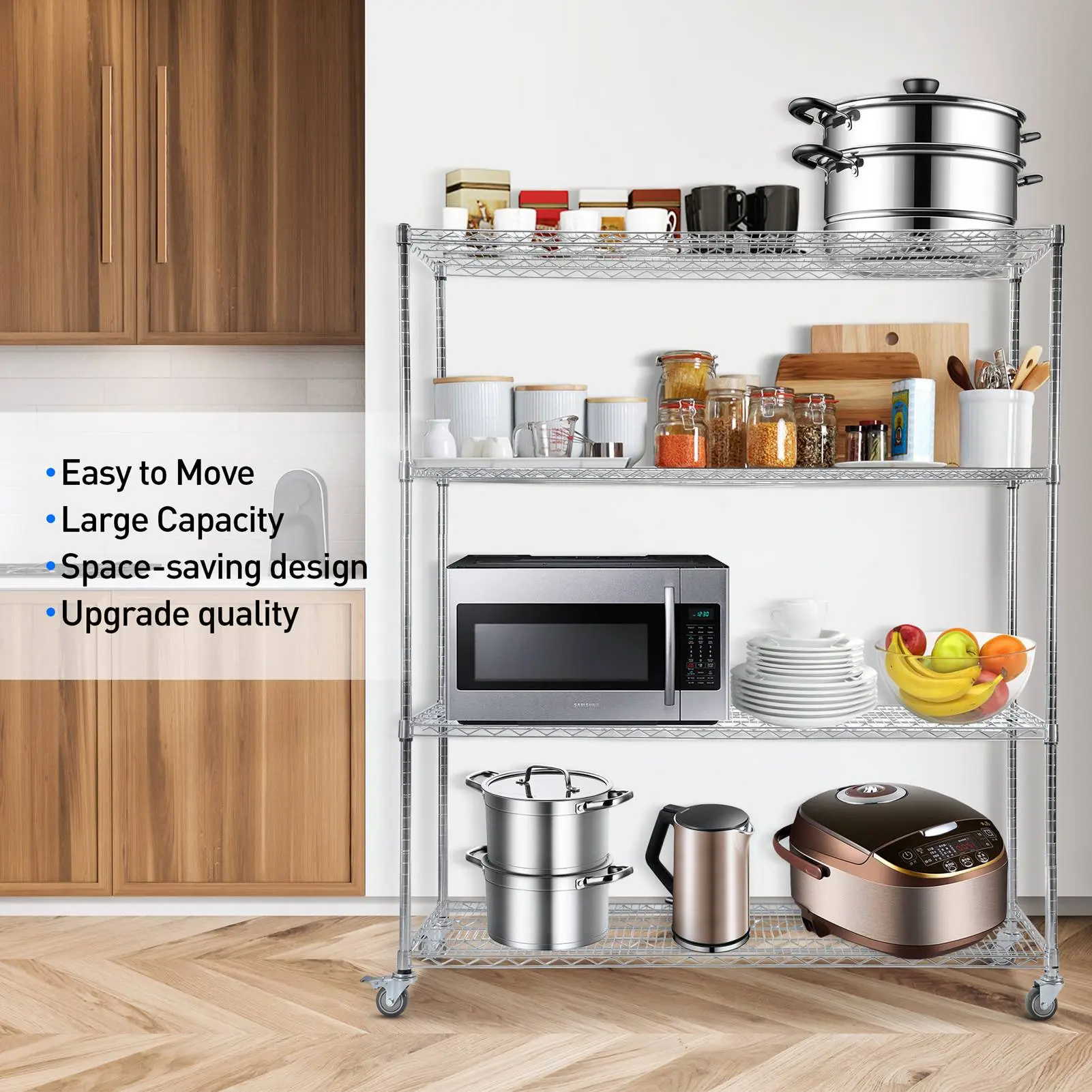 Mobile Shelf with Wheel Multi-Layers Storage Rack Home Trolley for Snacks Cosmetic Sundries Organizer 4 Tiers Rolling Cart