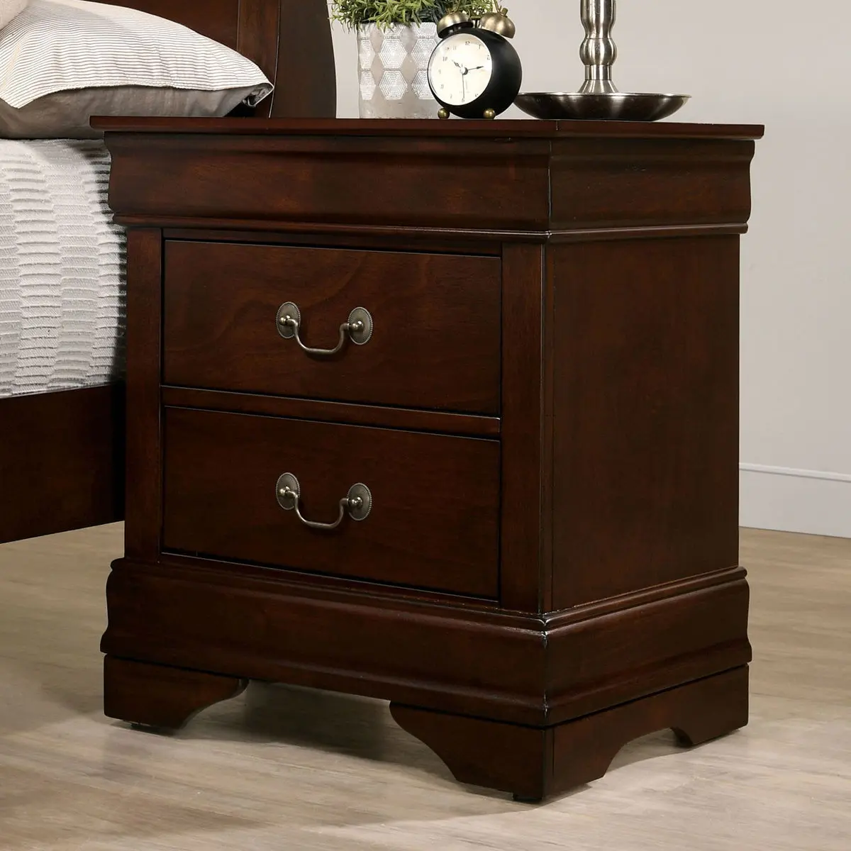 1pc Nightstand Black Louis Philippe Solid wood English Dovetail Construction Antique Nickle Hanging Pulls
