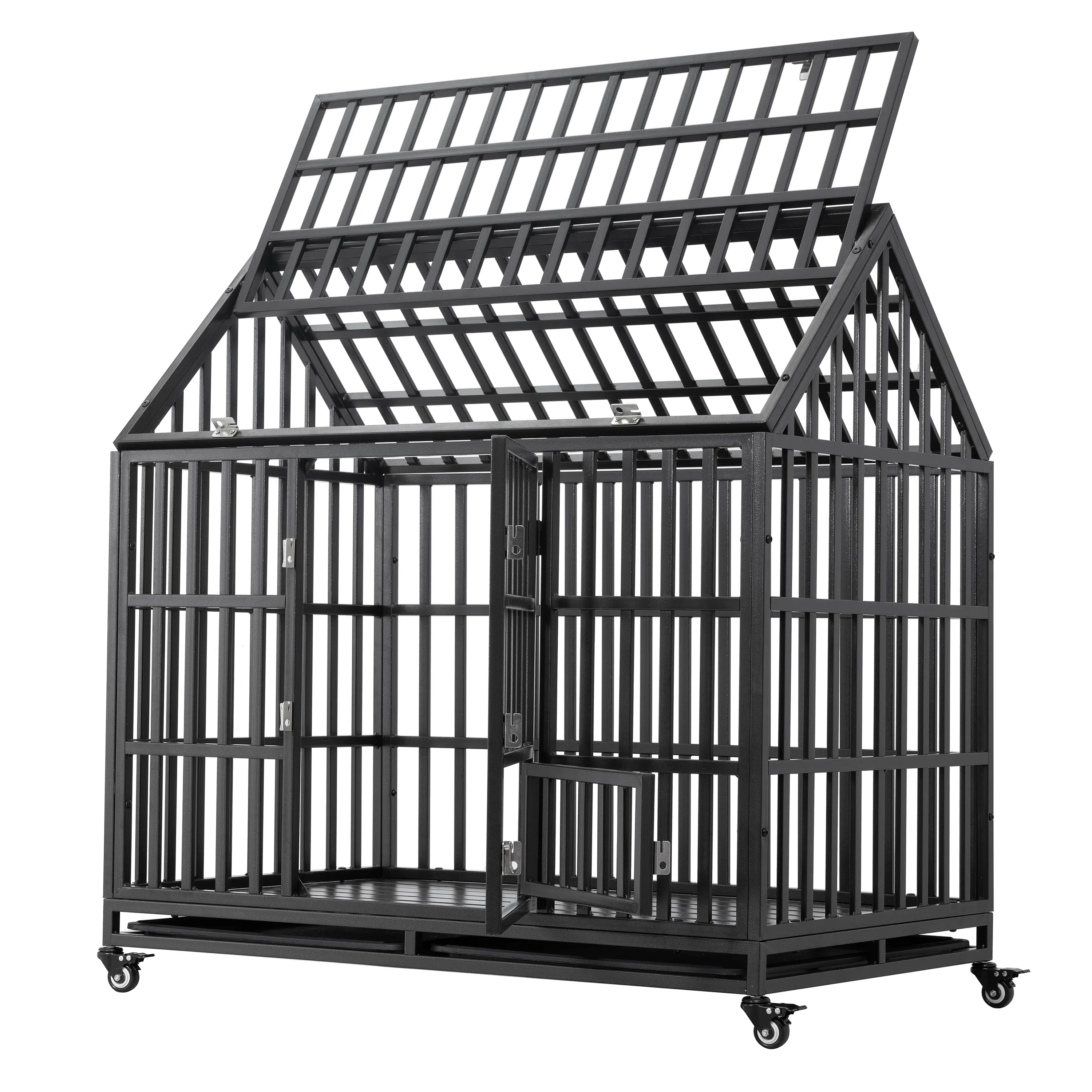 Heavy Duty Dog Cage  pet Crate with Roof & window on roof ​Heavy Duty 44'' Roof Dog Crate Cage Kennel