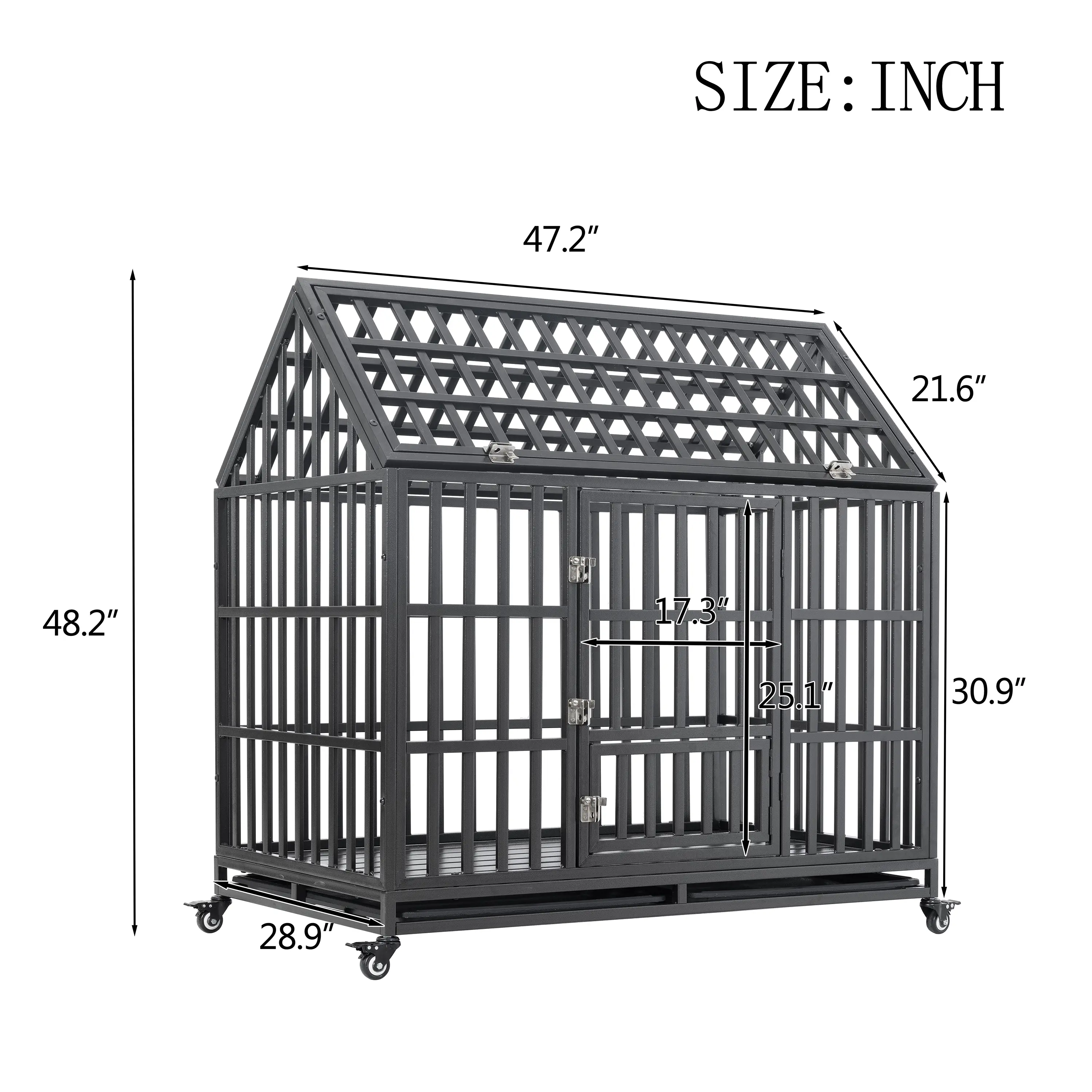 Heavy Duty Dog Cage  pet Crate with Roof & window on roof ​Heavy Duty 44'' Roof Dog Crate Cage Kennel