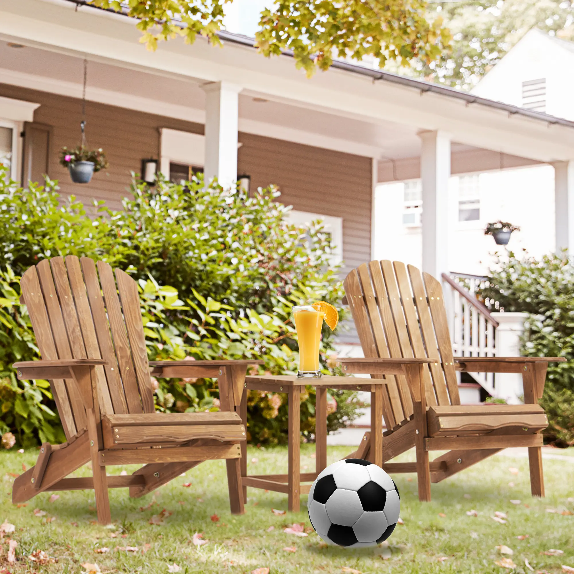 Wooden Outdoor Folding Adirondack Chair Set of 2 Wood Lounge Patio Chair for Garden,Garden, Lawn, Backyard, Deck, Pool Side, Fir