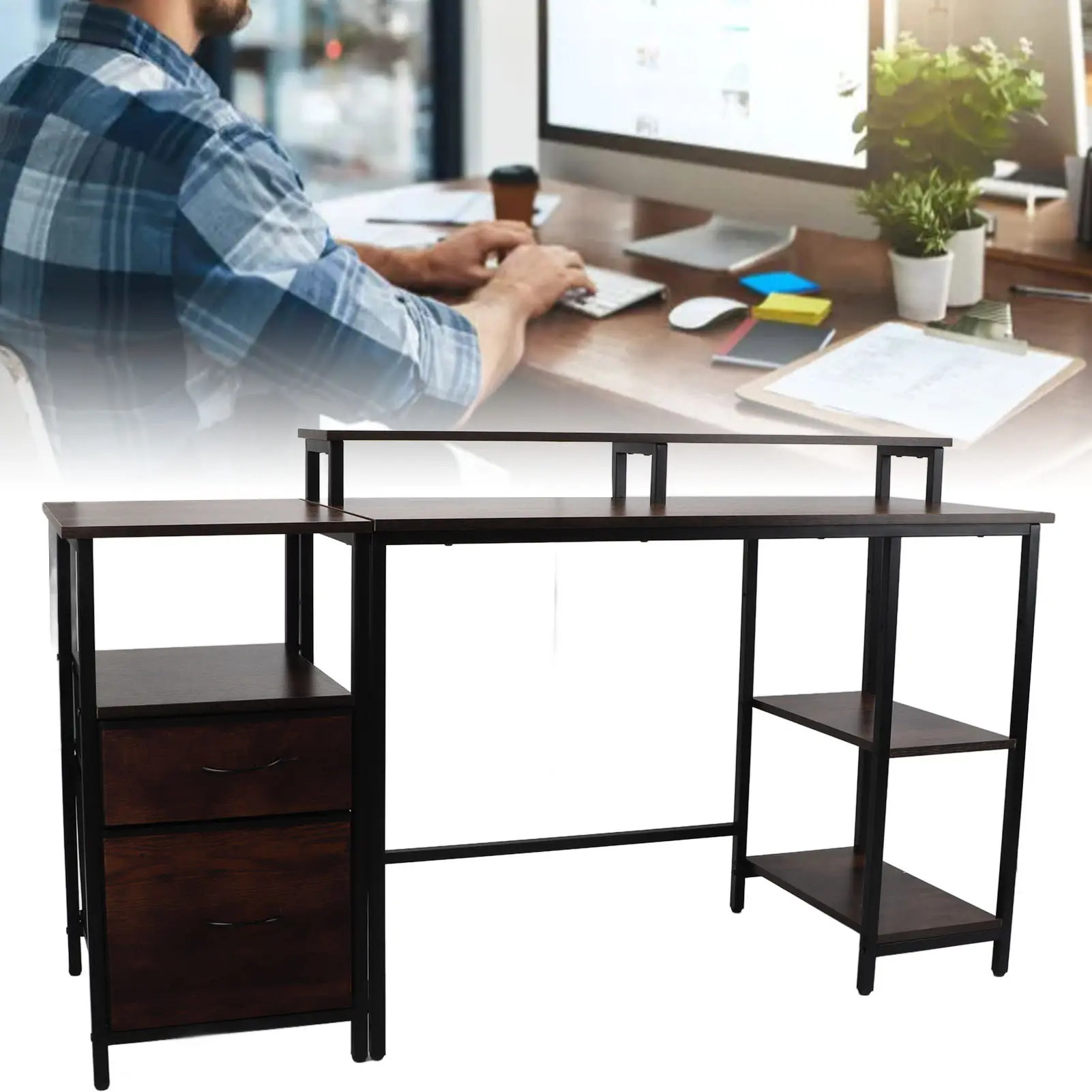 Computer Table Home Office Computer Desk Industrial Vintage Computer Desk with Raised Shelf for Home Office Computer Desk