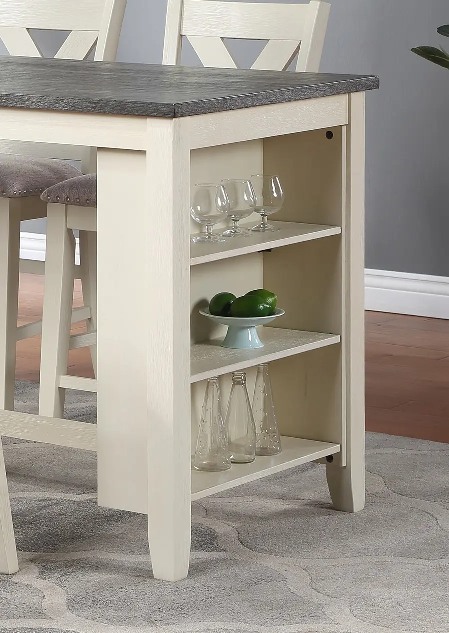 Modern Contemporary 5pc Counter Height High Dining Table w Storage Shelves 4x High Chairs Wooden Kitchen Breakfast Table Dining