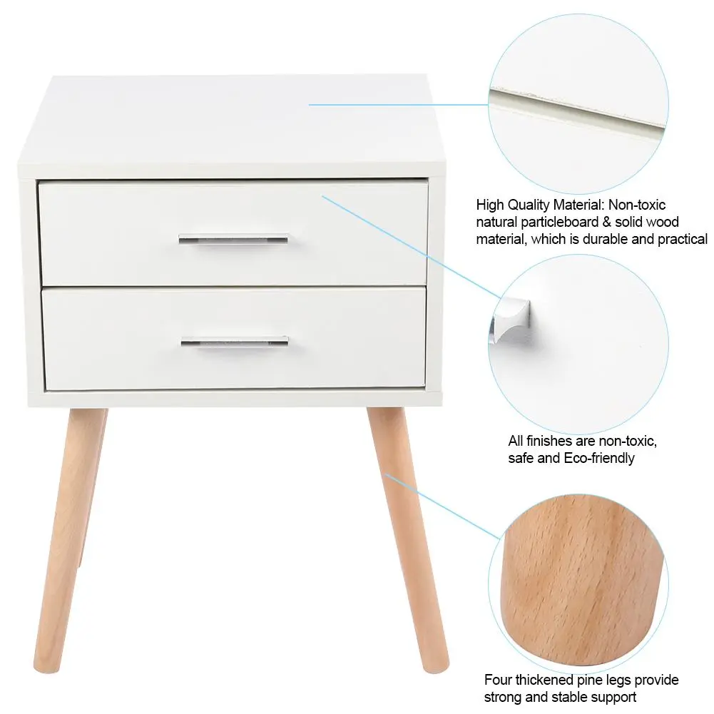 End Tables Storage Unit Bedside Table Stable Bedside Table with Two Drawers Floor Cabinet Bedroom Nightstand Storage Organizer