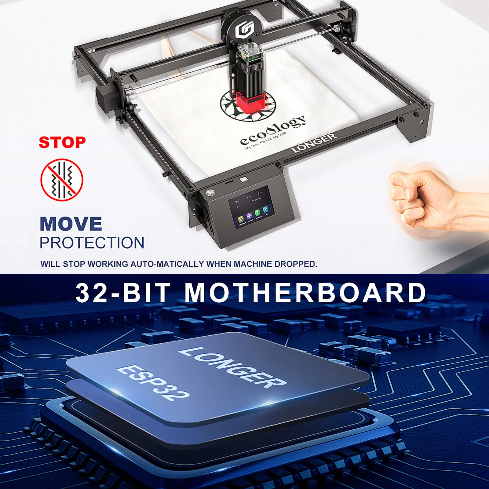LONGER Ray5 10W Laser Engraver with Engraving Area 400x400mm 3.5'' Touchscreen 32-bit Motherboard Support App WIFI USB TF Card D