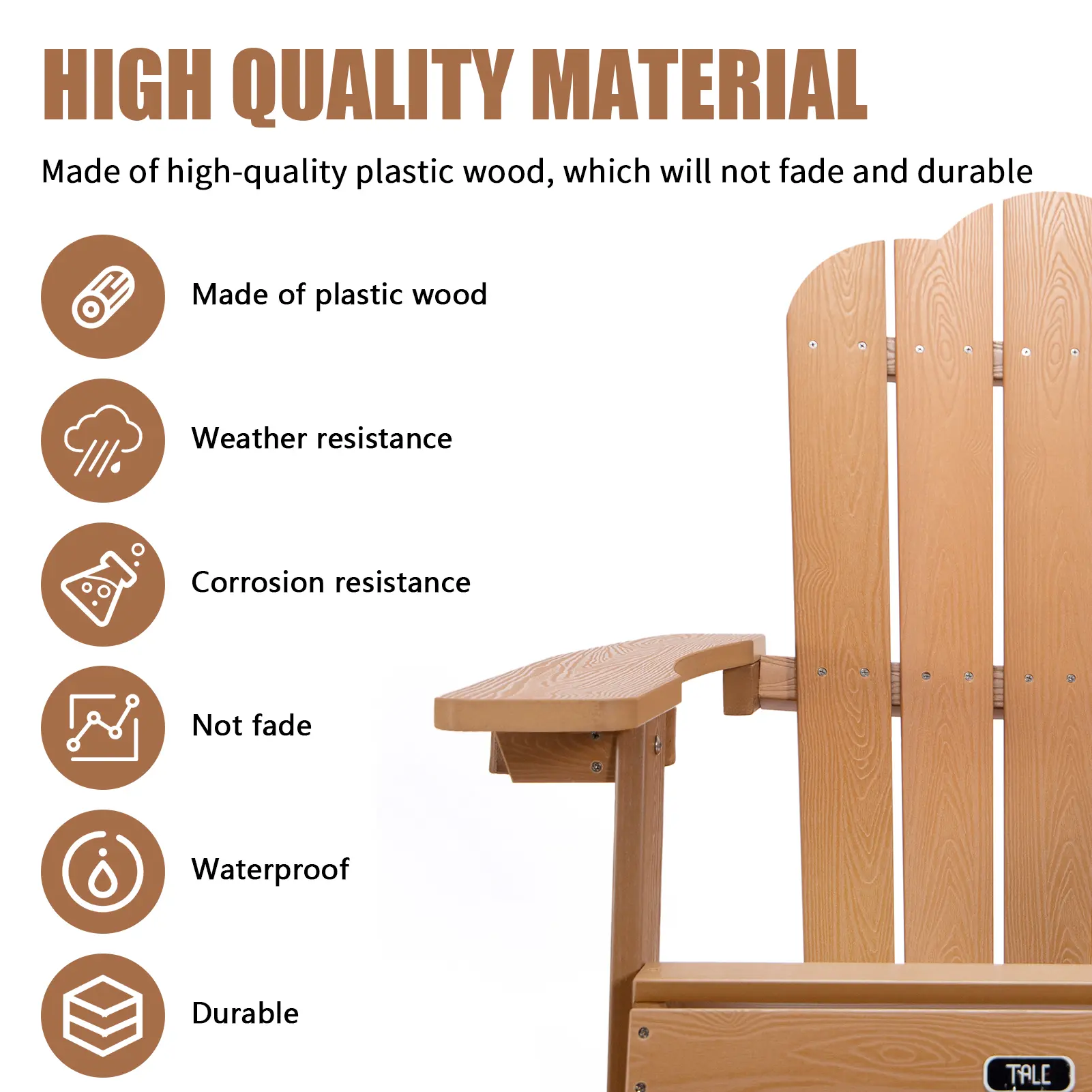 TALE Adirondack Chair Backyard Outdoor Furniture Painted Seating with Cup Holder All-Weather and Fade-Resistant Plastic Wood for