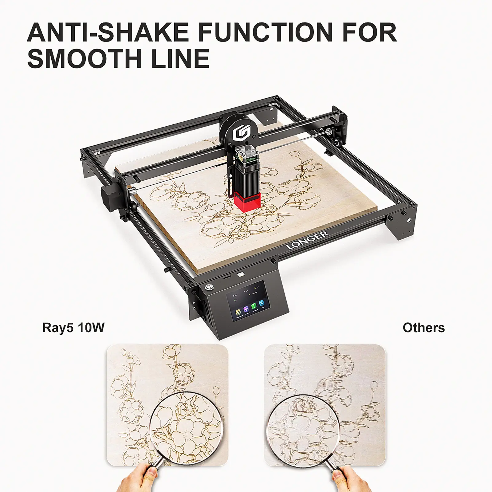LONGER Ray5 10W Laser Engraver with Engraving Area 400x400mm 3.5'' Touchscreen 32-bit Motherboard Support App WIFI USB TF Card D