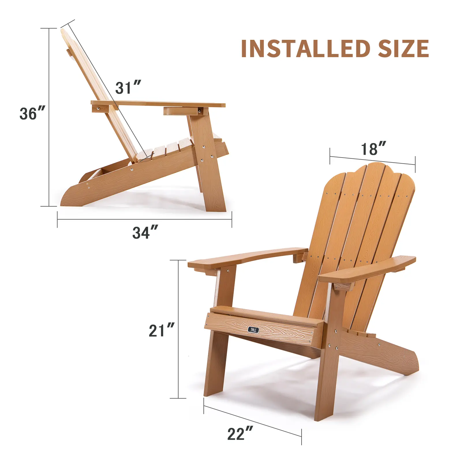 TALE Adirondack Chair Backyard Outdoor Furniture Painted Seating with Cup Holder All-Weather and Fade-Resistant Plastic Wood for