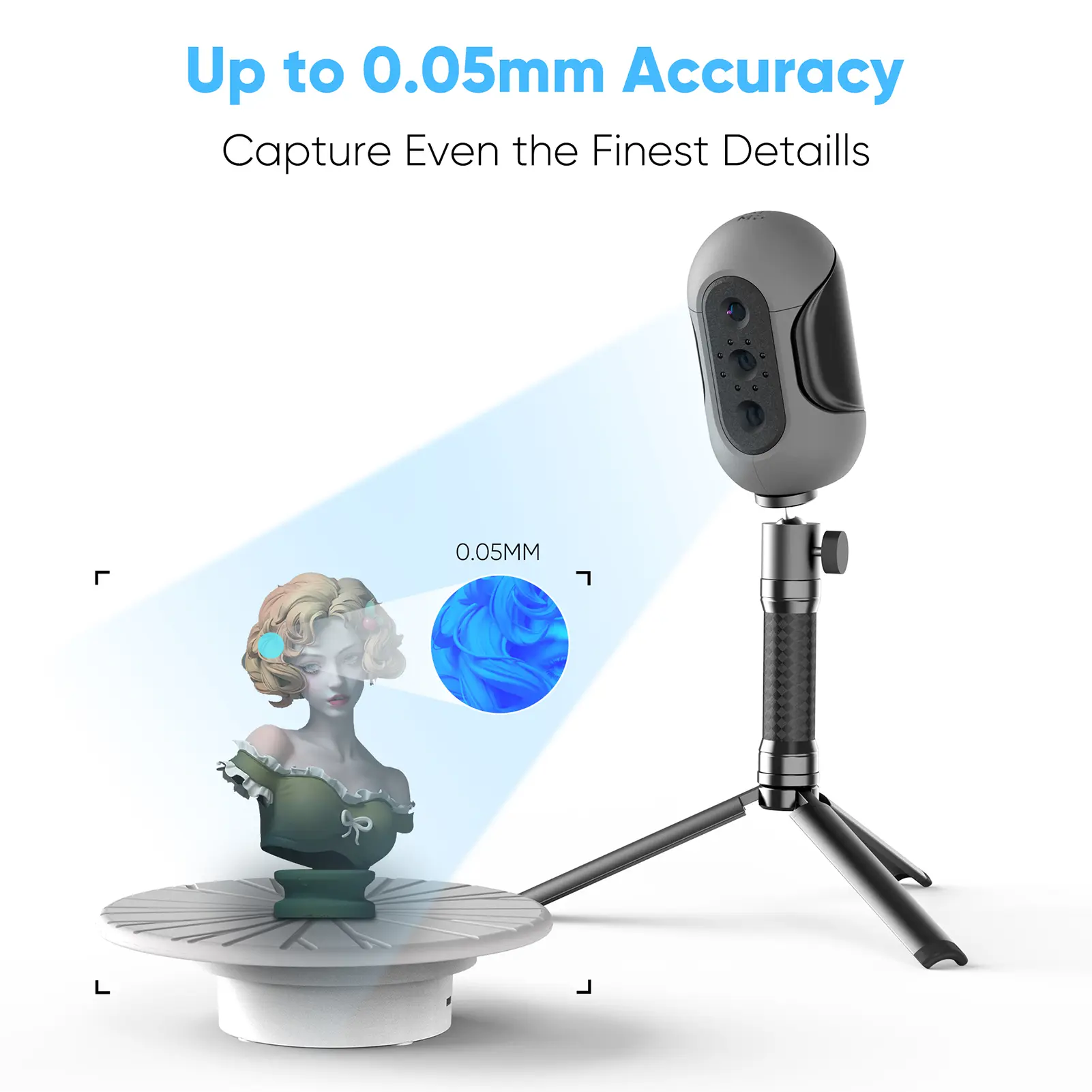3DMakerpro Mole Handheld 3D Scanner for 3D Printer 0.05mm Accuracy & 0.1mm Resolution 10FPS Scanning Black Objects with Anti-Sha
