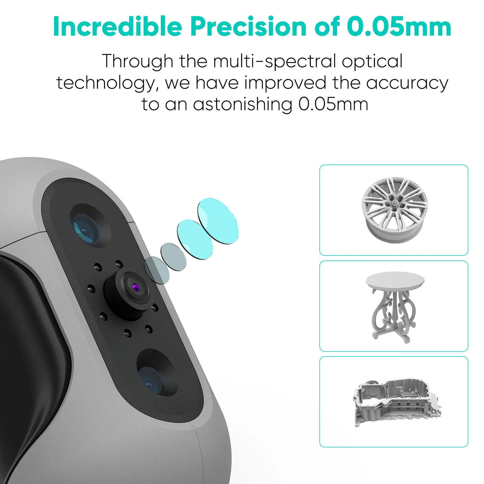 3DMakerpro Mole Handheld 3D Scanner for 3D Printer 0.05mm Accuracy & 0.1mm Resolution 10FPS Scanning Black Objects with Anti-Sha