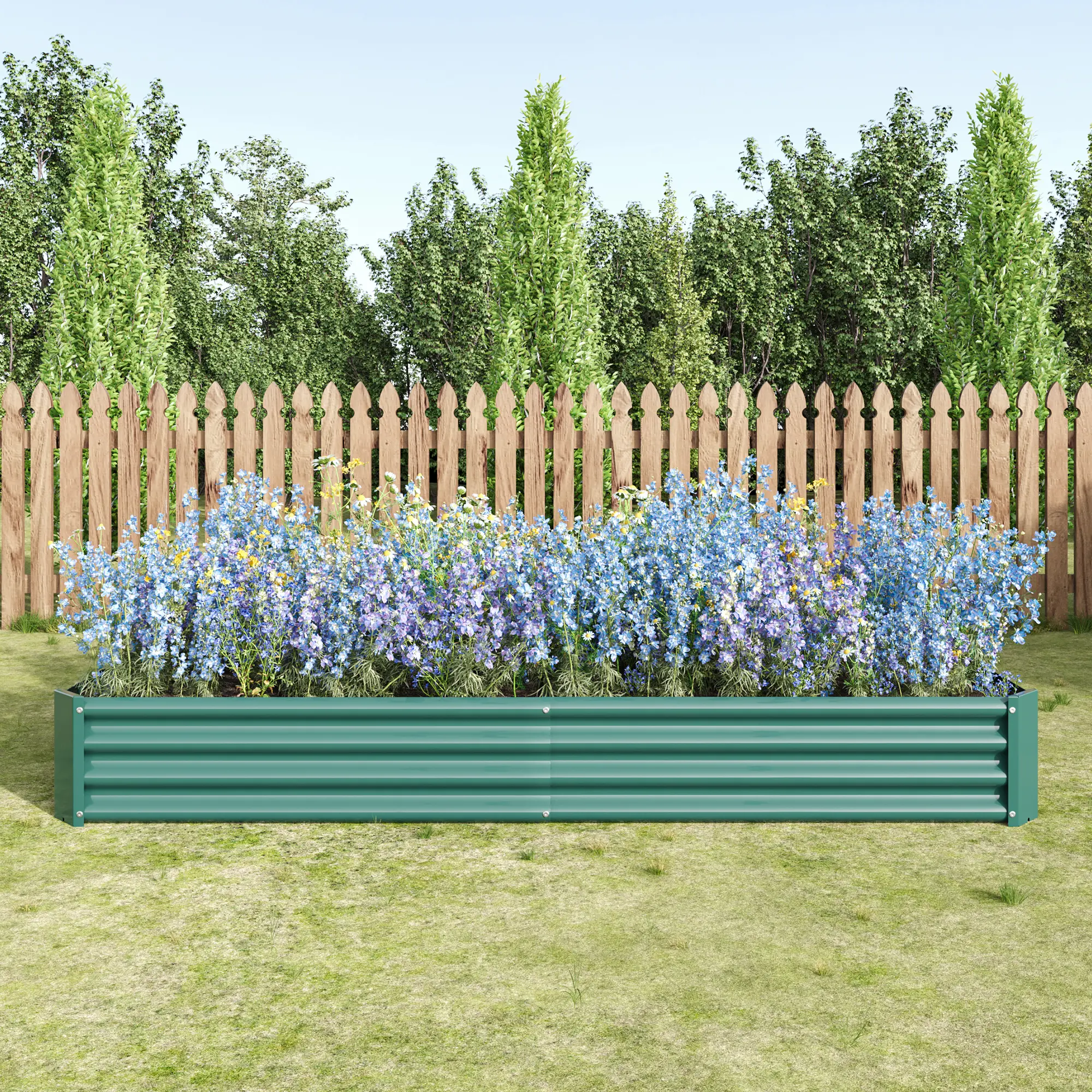 Raised Garden Bed Kit - Metal Raised Bed Garden 7.6x3.7x0.98ft for Flower Planters, Vegetables  Green