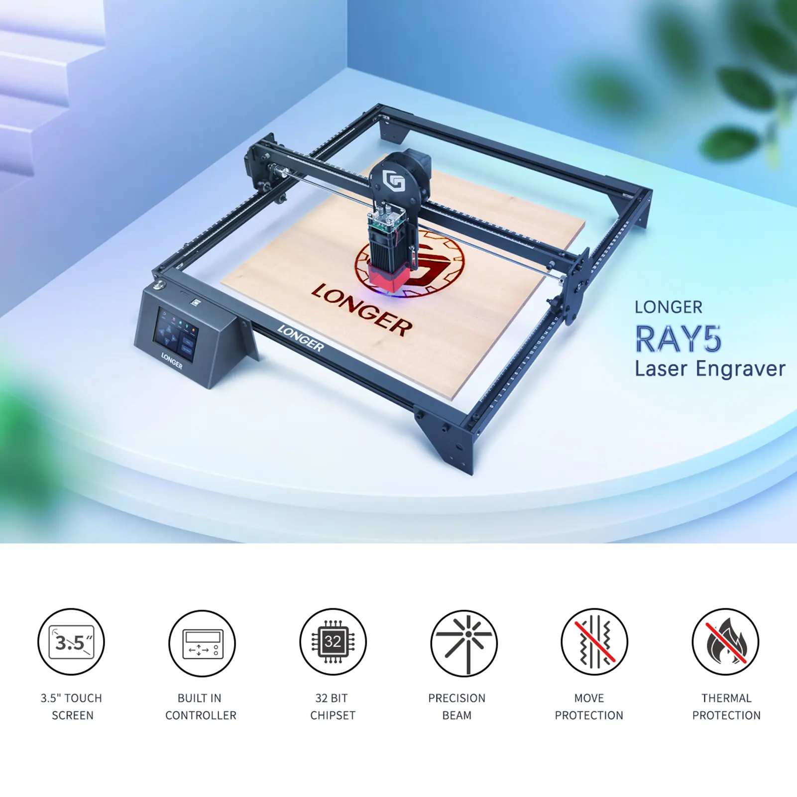 LONGER RAY5 5W  Laser Engraver Eye Protection 400x400mm Carving Area Ultrafine Laser Spot Eye Protection Compatible with LaserGR