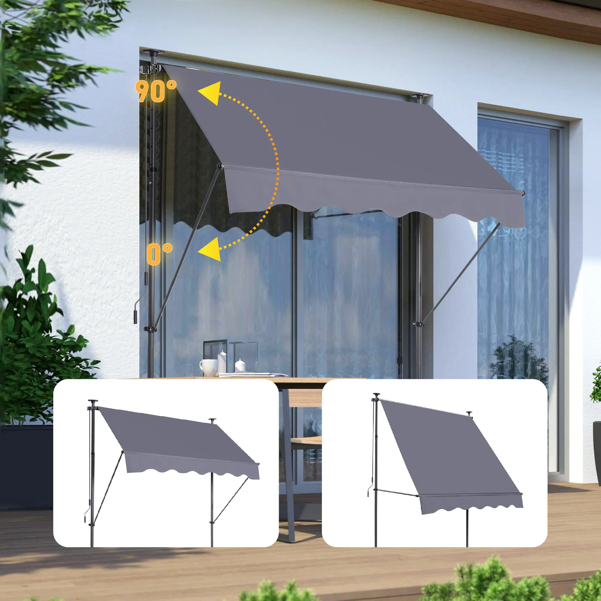 Manual Retractable Awning-118'' Non-Screw Outdoor Sun Shade Cover with UV Protection – 100% Polyester Made Outdoor Canopy Adjust